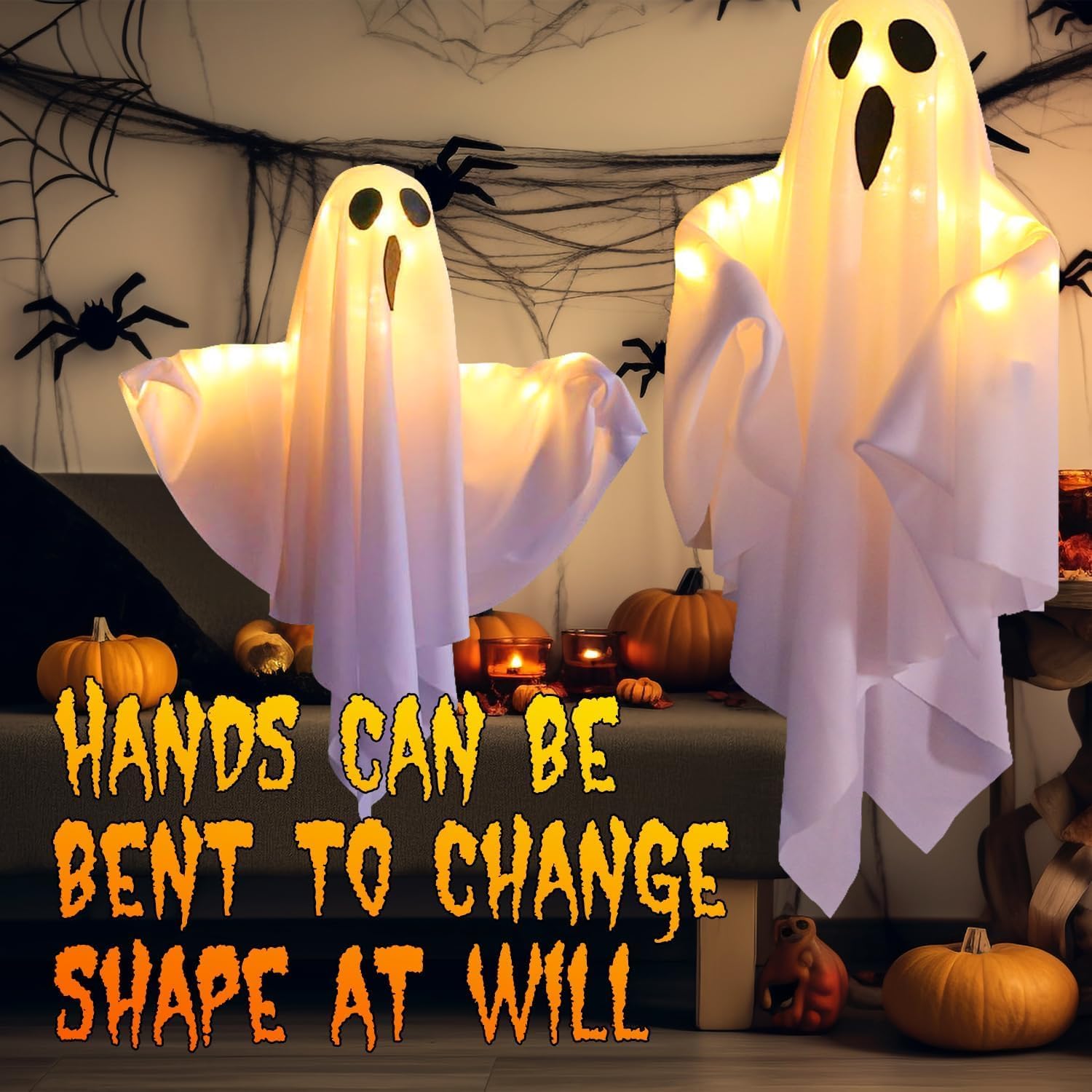 Hanging Ghost Halloween Decorations, Outdoor/Indoor Halloween Decor, Cute Flying Ghosts with Adjustable Arms, Perfect for Trees, Lawns, Porches, Yards, Balconies, and Gardens