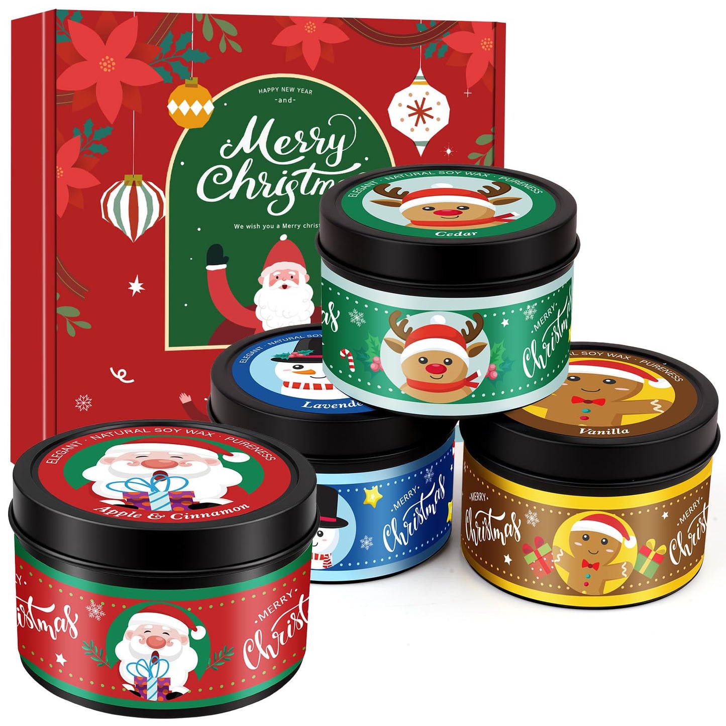 Christmas Candles - Scented Candle Gift Set for Women, 2 Packs 2.5 oz Candles for Home Scented, Stress Relief Aromatherapy Candles for Women, Ideal Christmas Gifts for Friends Mom Coworker Teacher