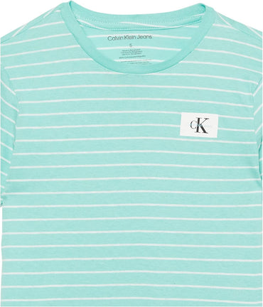 Calvin Klein Boys' Short Sleeve Stripe Crew Neck