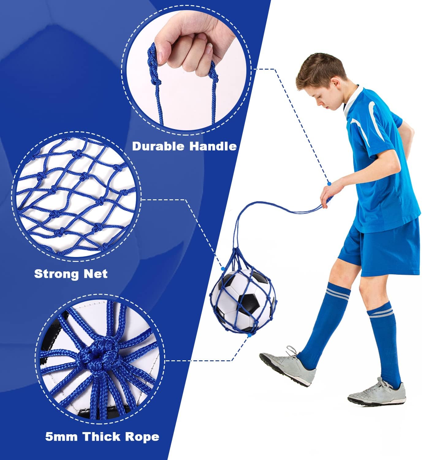 TOBWOLF 2PCS Football Kick Trainer, Soccer Return Trainer Net Fits Ball Size 3, 4, 5, Hands-Free Football Kick Throw Solo Practice Training Aid, Adjustable Waist Belt Soccer Ball Trainer Net