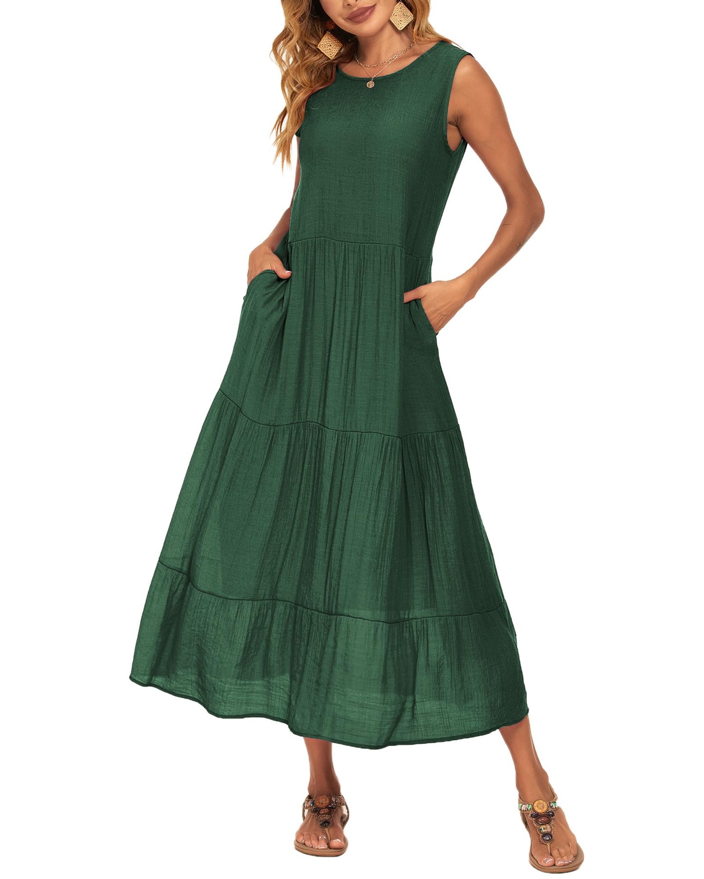 Halife Women's Summer Casual Maxi Dresses Flowy Ruffle Boho Long Dresses with Pockets