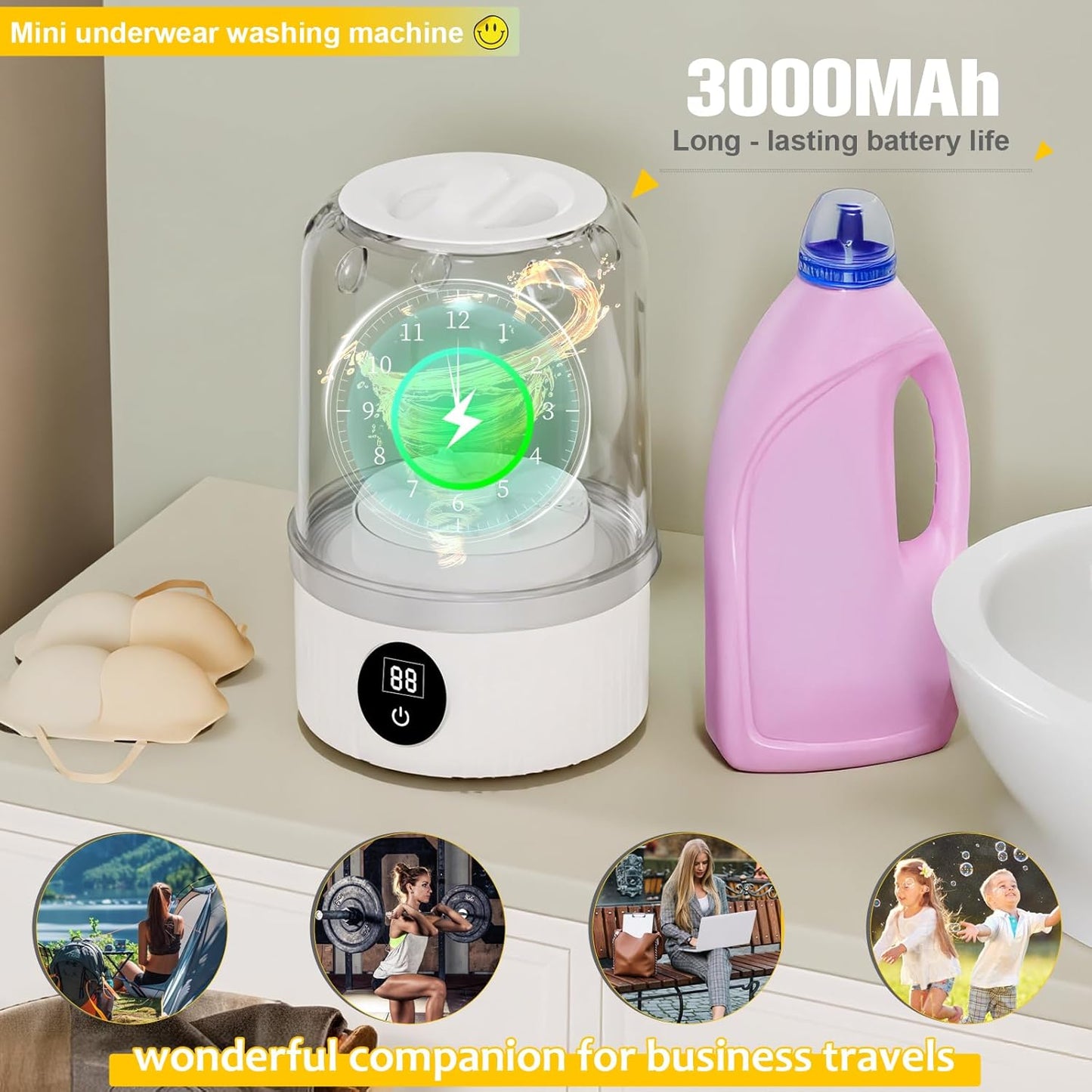 Underwear Washer, Portable Mini Washing Machine, 2025 Upgraded Mini Washings Machines, Rechargeable Cordless Washing-Machine, Laundry Cup for Bra, Underwear, Socks (white)