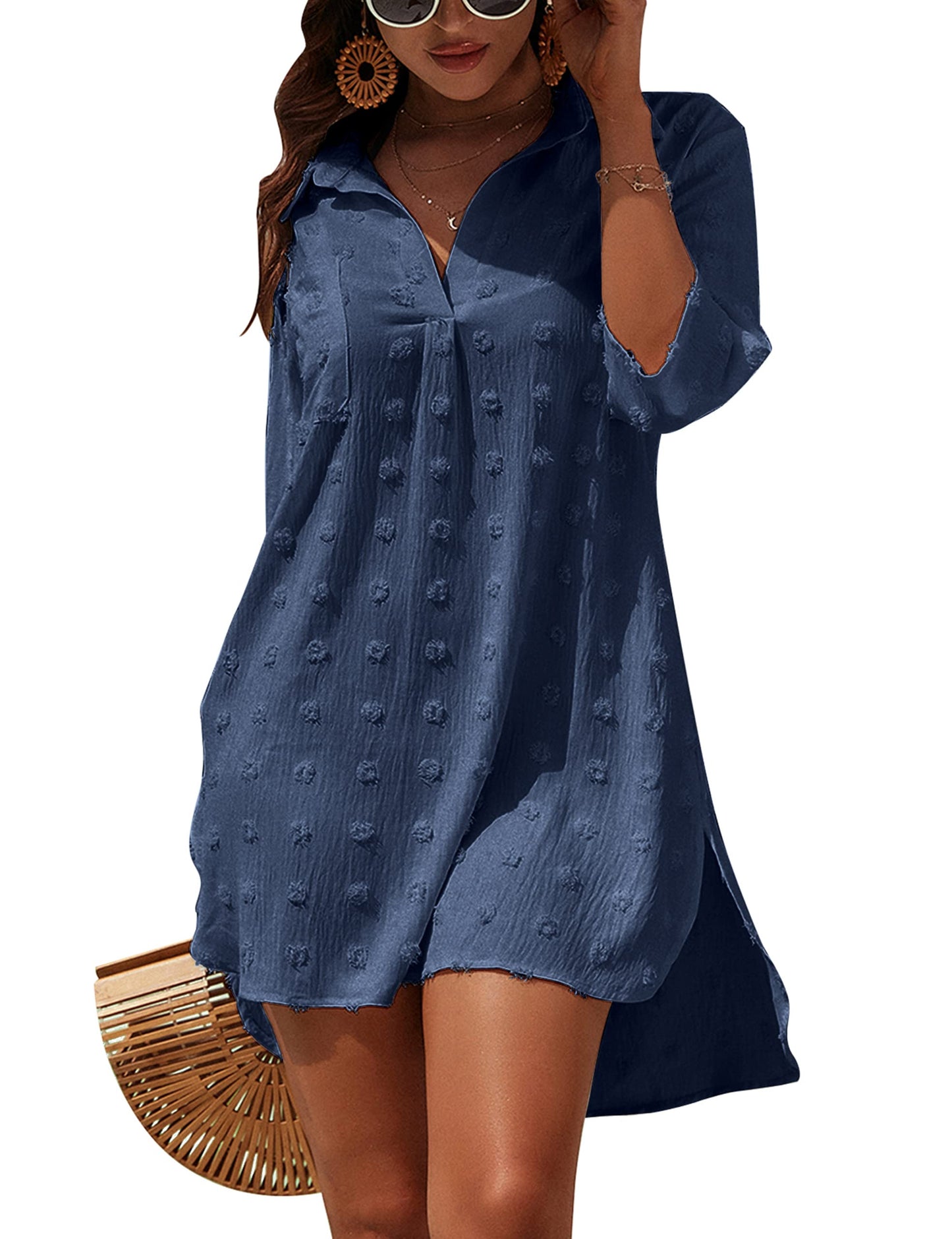 Blooming Jelly Womens Swimsuit Coverups White Chiffon Bikini Swimwear Beach Cover Up Dress Shirt