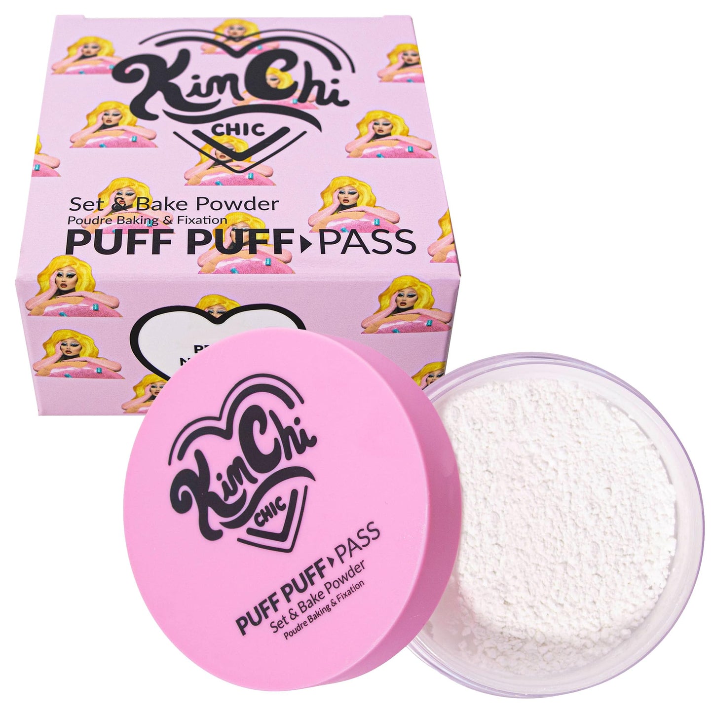 Kimchi Chic Beauty Puff Puff Pass Set and Bake Setting Powder for Makeup, Extra Fluffy Loose Face Powder Poof, Soft Natural Face Makeup for Uneven Skin Tone, 02 Banana
