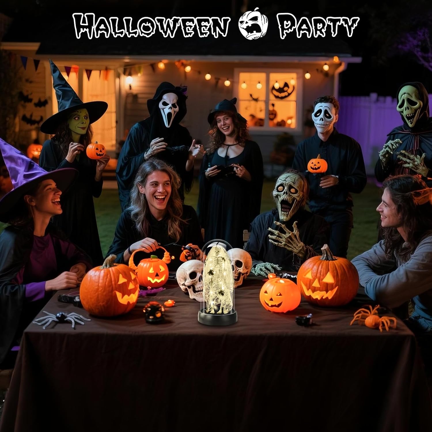 Halloween Decorations-Light-Up Skull with Spider Halloween Decor Indoor Cute Skull Tabletop Decor for Party Home Kitchen and Fireplace, 8.46"x4.2" Flickering LED Terror
