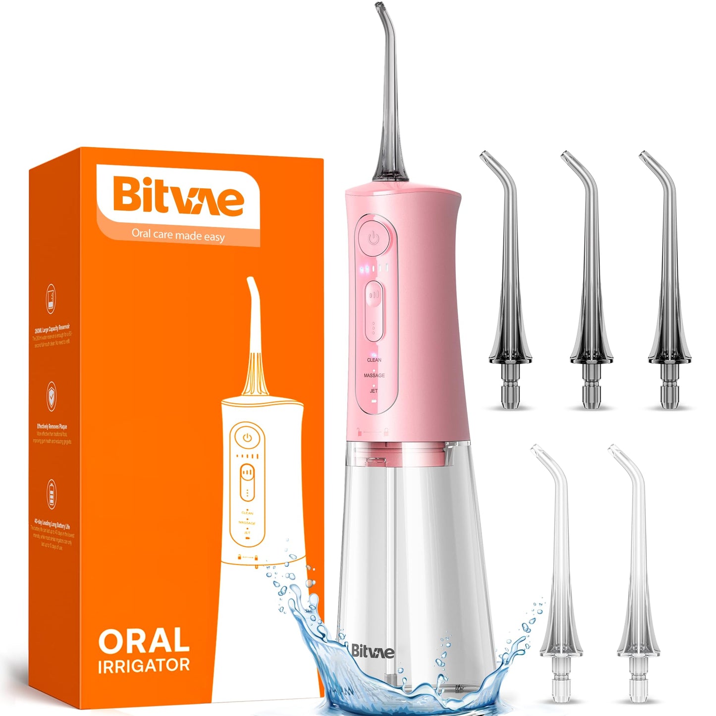 Bitvae Water Dental Flosser for Teeth, Cordless Water Teeth Cleaner Picks, 3 Modes 5 Intensities, IPX7 Waterproof, Rechargeable Water Dental Picks for Cleaning - Black