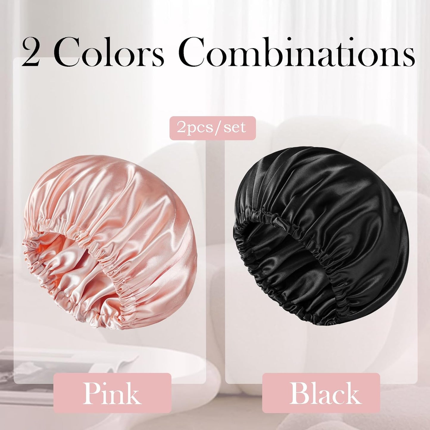 2 PCS Satin Bonnet Double Layer Sleep Hair Silk Bonnet for Sleeping Women Curly Natural Hair