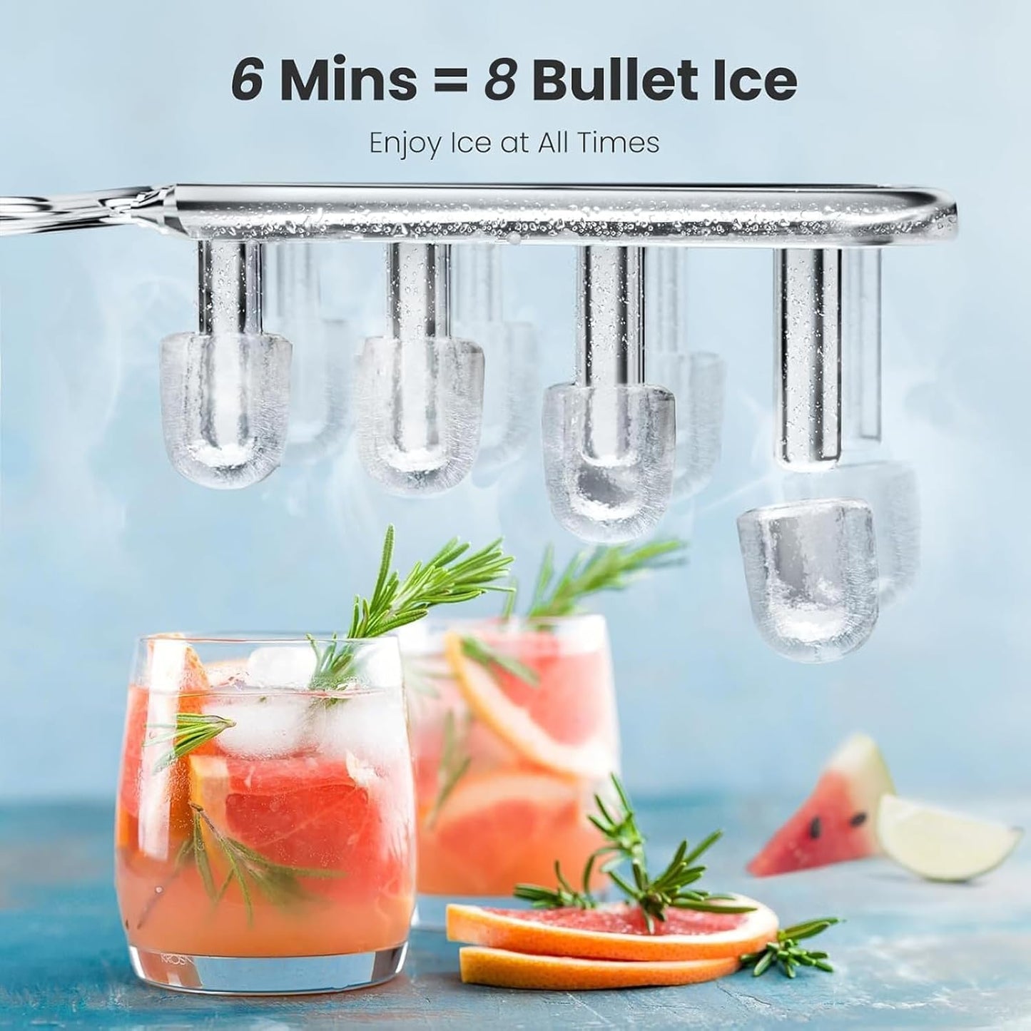 Kismile Ice Makers Countertop with Carry Handle,8 Cubes in 6 Mins,26Lbs/Day,2 Size of Bullet Ice,Portable Ice Maker Machine with Self-Cleaning for Home/Office(Black)