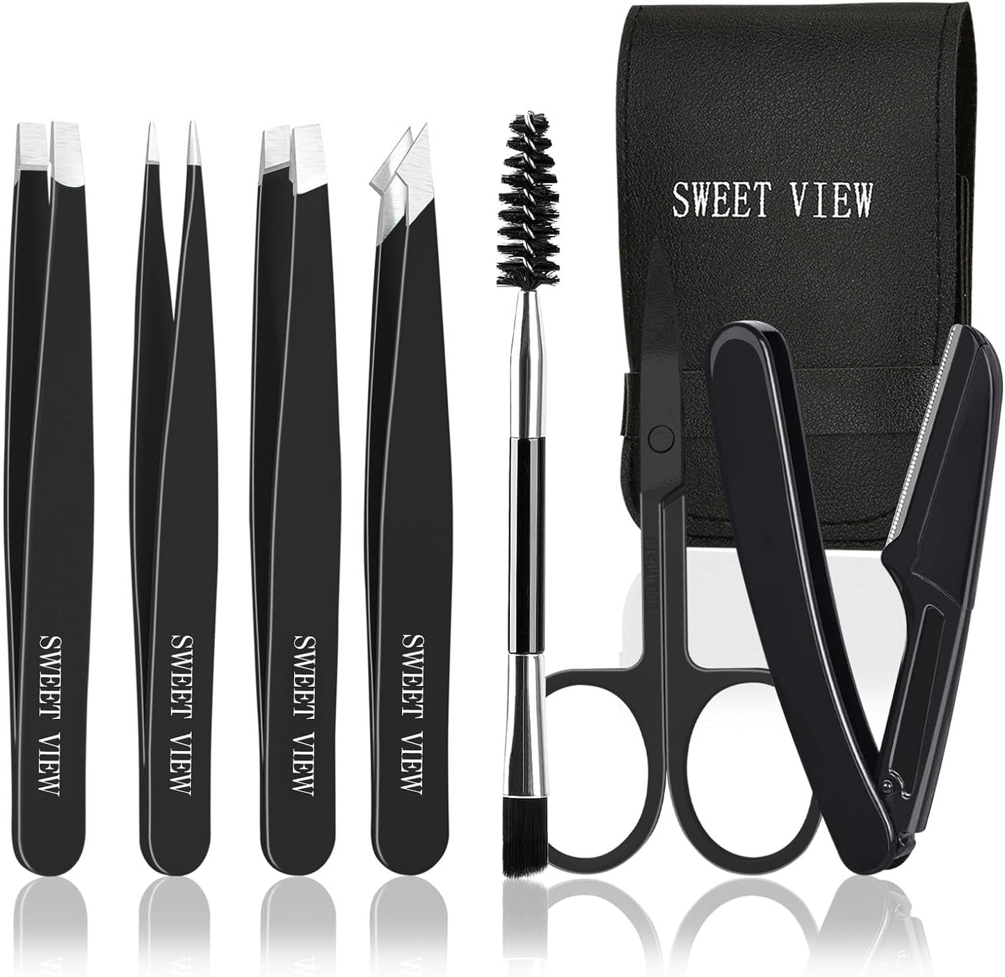 7pcs Eyebrow Tweezers Set, Stainless Steel Tweezers for Women and Man, Precision Plucker Tweezers for Facial Hair, Chin, Eyebrow, Splinter and Ingrown Hair