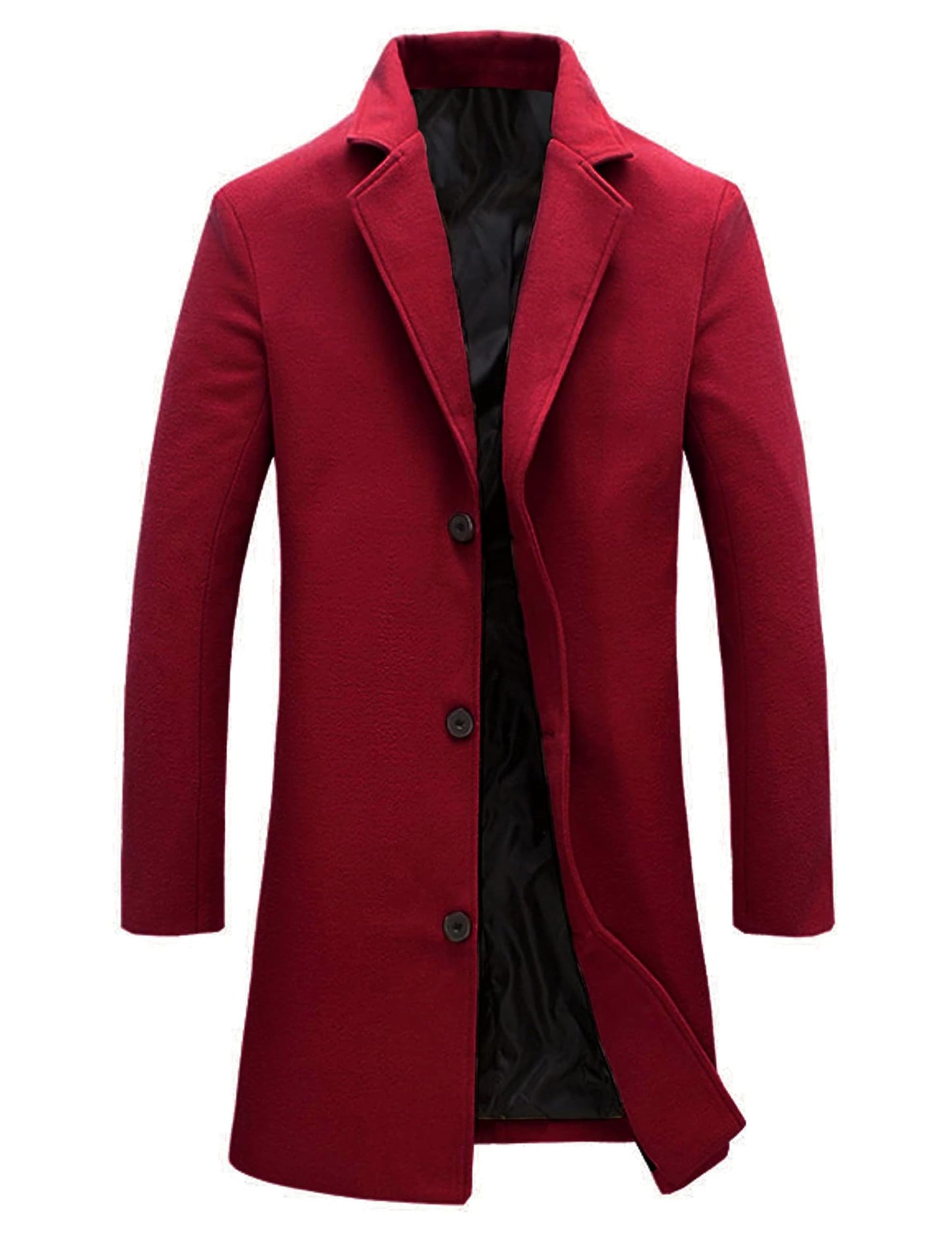 Springrain Men's Wool Blend Pea Coat Notched Collar Single Breasted Overcoat Warm Winter Trench Coat