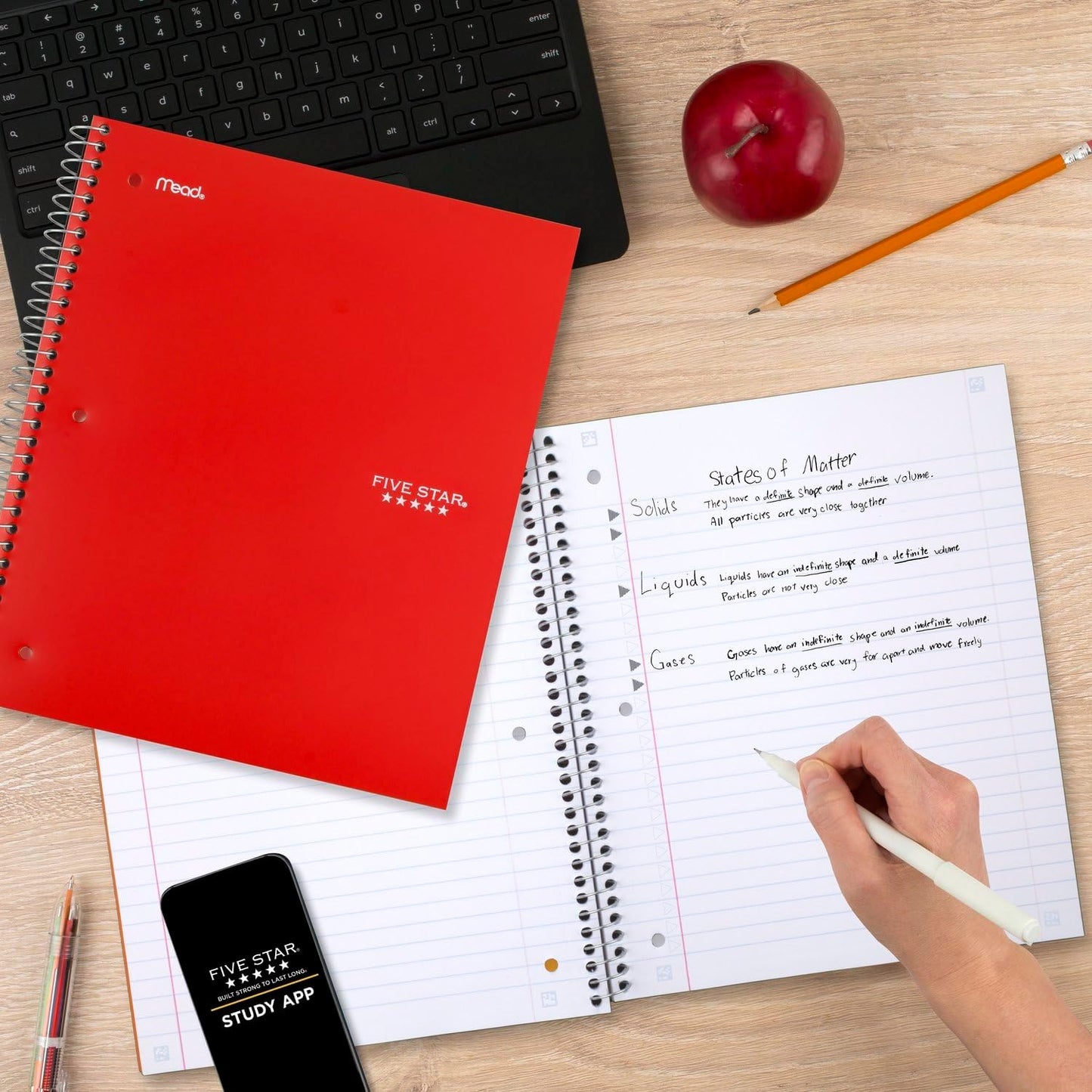 Five Star Spiral Notebook + Study App, 6 Pack, 1 Subject, Wide Ruled Paper, 8" x 10-1/2", 100 Sheets, Fights Ink Bleed, Water Resistant Cover, Assorted Colors (38042)