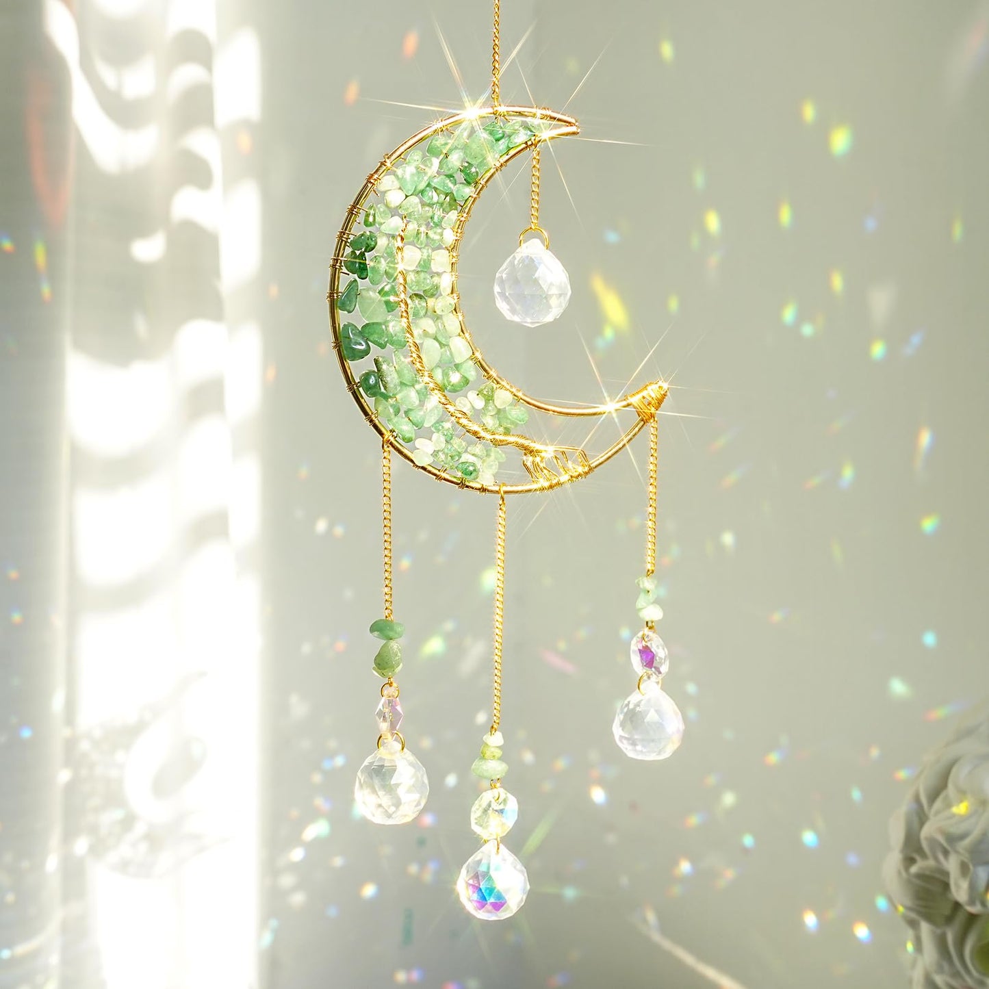 Crystal Moon Suncacher-Sun Catchers Indoor Window Prism Moon Crystal Dream Catcher Natural Healing Stones Rainbow Maker Garden Car Decoration Outdoor (Amethys)