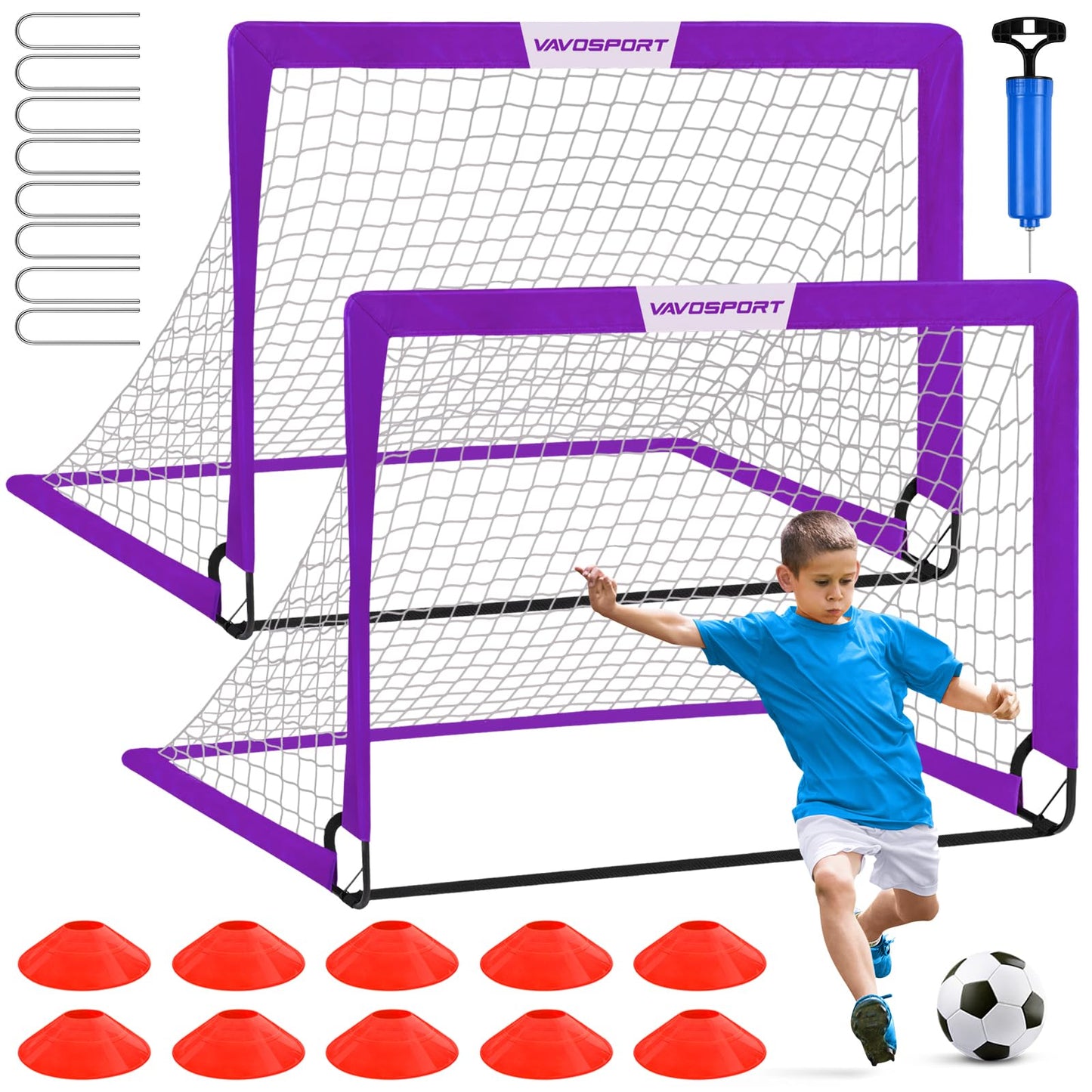 Kids Soccer Goals for Backyard Set - 2 of 4' x 3' Portable Soccer Goal Training Equipment, Pop Up Toddler Soccer Net with Soccer Ball, Soccer Set for Kids and Youth Games, Sports