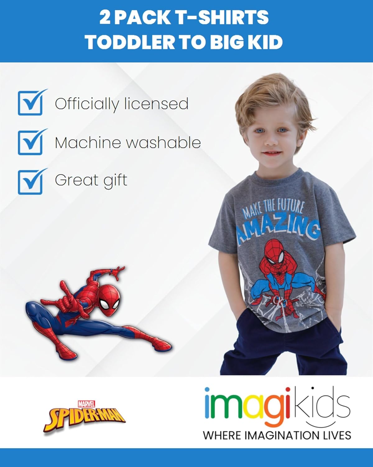 Marvel 2 Pack T-Shirts Toddler to Big Kid Sizes (2T - 18-20)