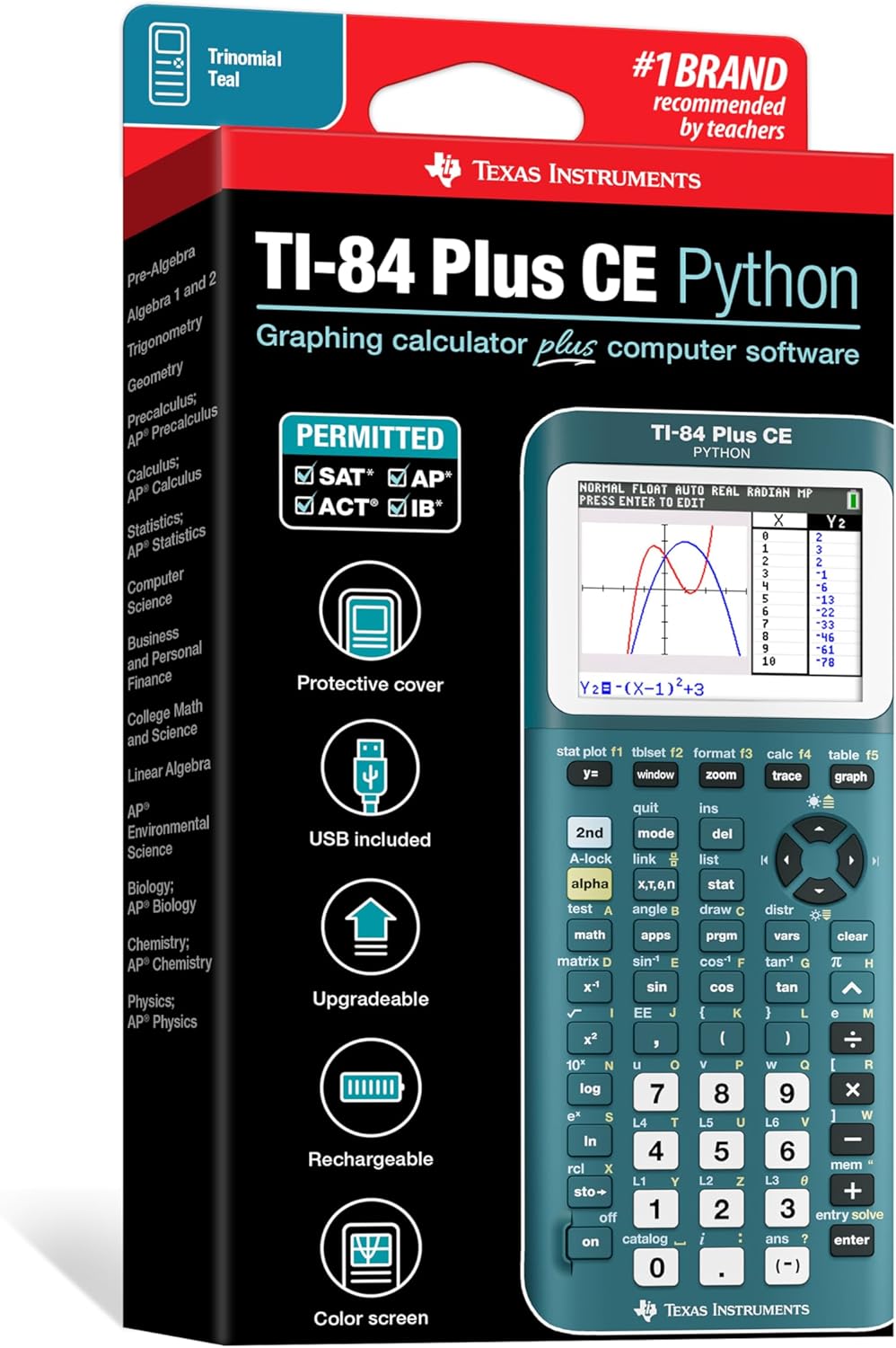 TI-84 Plus CE Graphing Calculator, Trinomial Teal