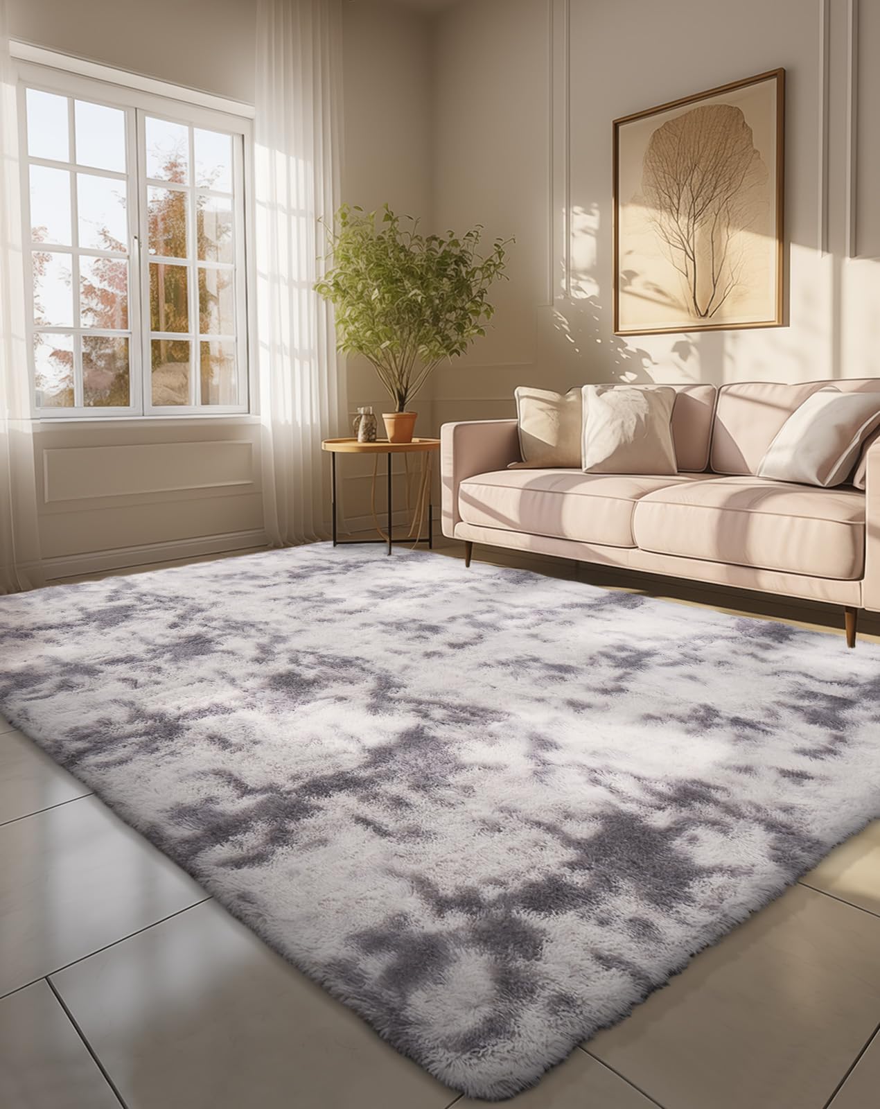 Ophanie Area Rugs for Bedroom Living Room, Grey Fluffy Fuzzy Shag Shaggy Soft Plush Carpet, 4x6 Indoor Floor Gray Rug for Kids Home Dorm Decor Aesthetic