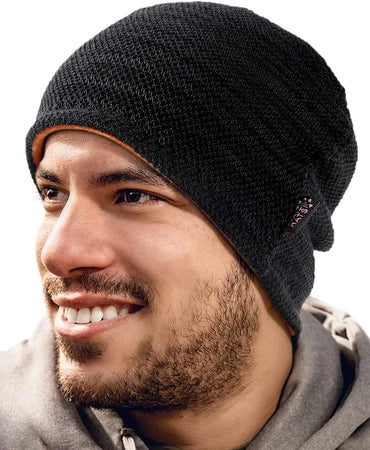 Lvaiz Mens Winter Beanie Hat Warm Fleece Lined Skull Cap for Men Reversible Women Windproof Watch Hat Knit Warm Unisex Beanie