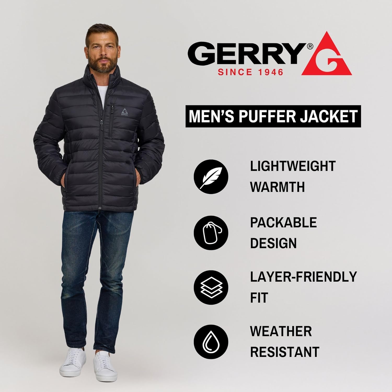 Gerry Packable Puffer Jacket Men, Warm Lightweight Winter Jackets for Men