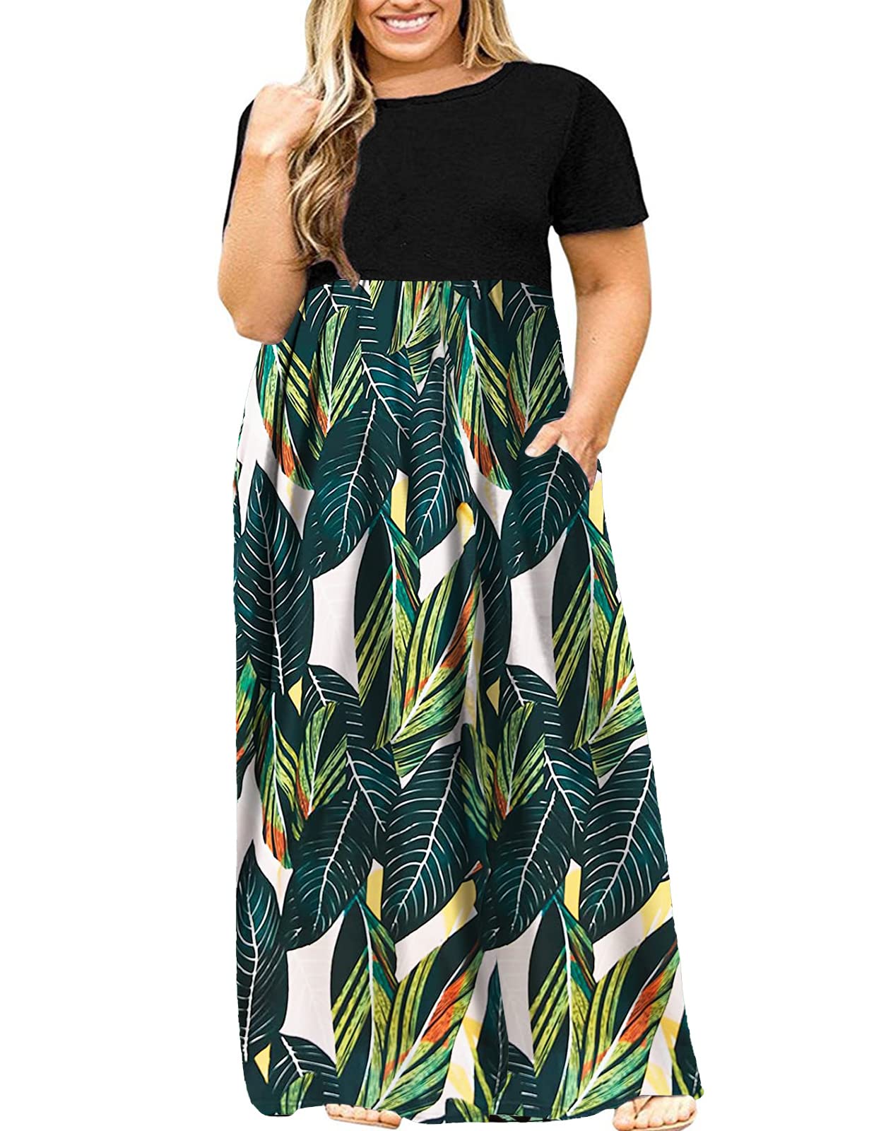 Halife Plus Size Dresses for Curvy Women Summer Casual Beach Long Maxi Dress with Pockets