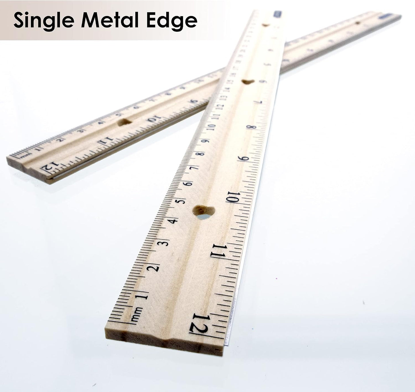BAZIC Wooden Ruler 12" (30cm), Singel Metal Edge, Inches Centimeter Metric Measuring Drafting Rulers, for Students School Supplies (3/Pack), 1-Pack