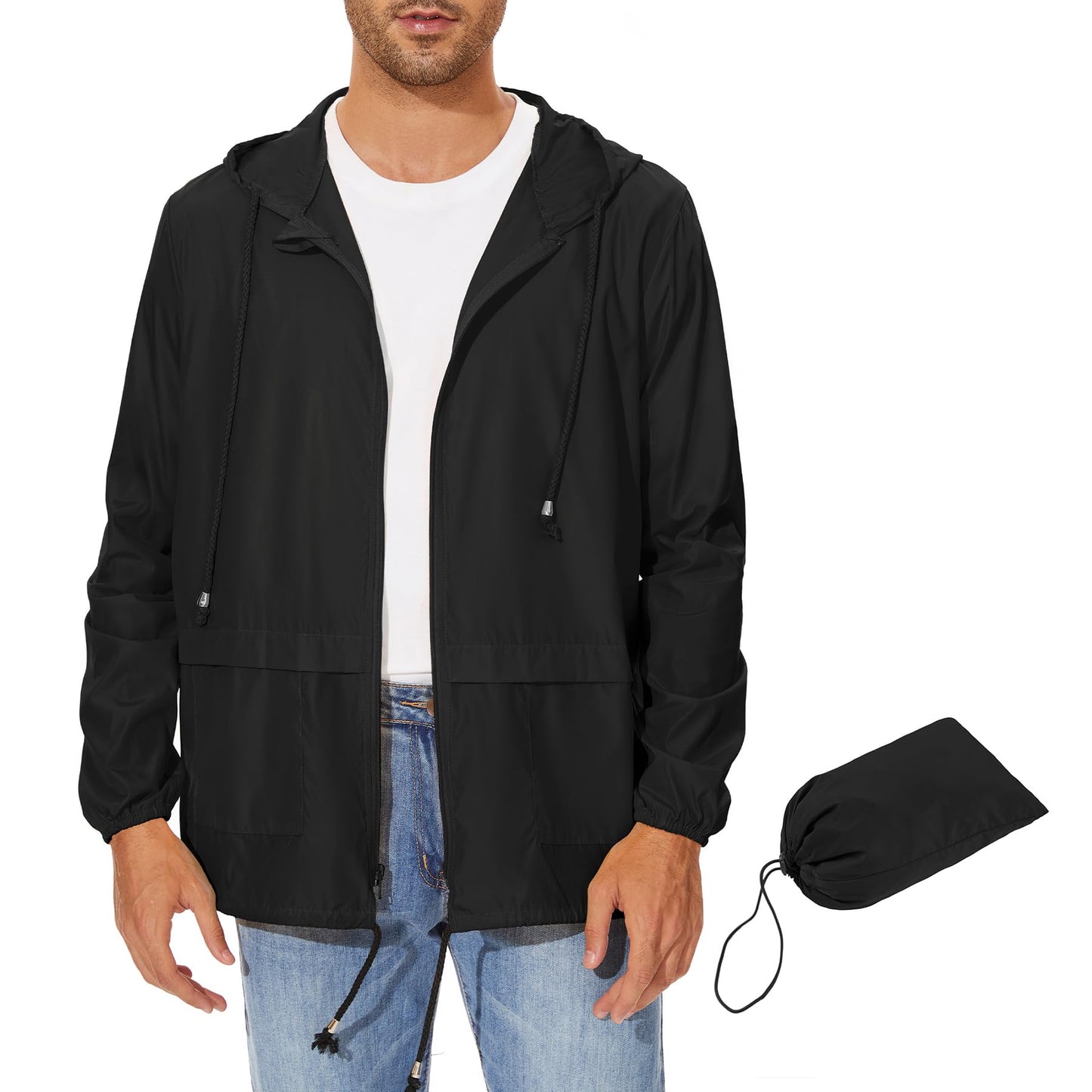 Zando Packable Mens Rain Jacket Lightweight Raincoat Waterproof with Hood Outdoor Windbreaker Jacket Travel Rain Jackets