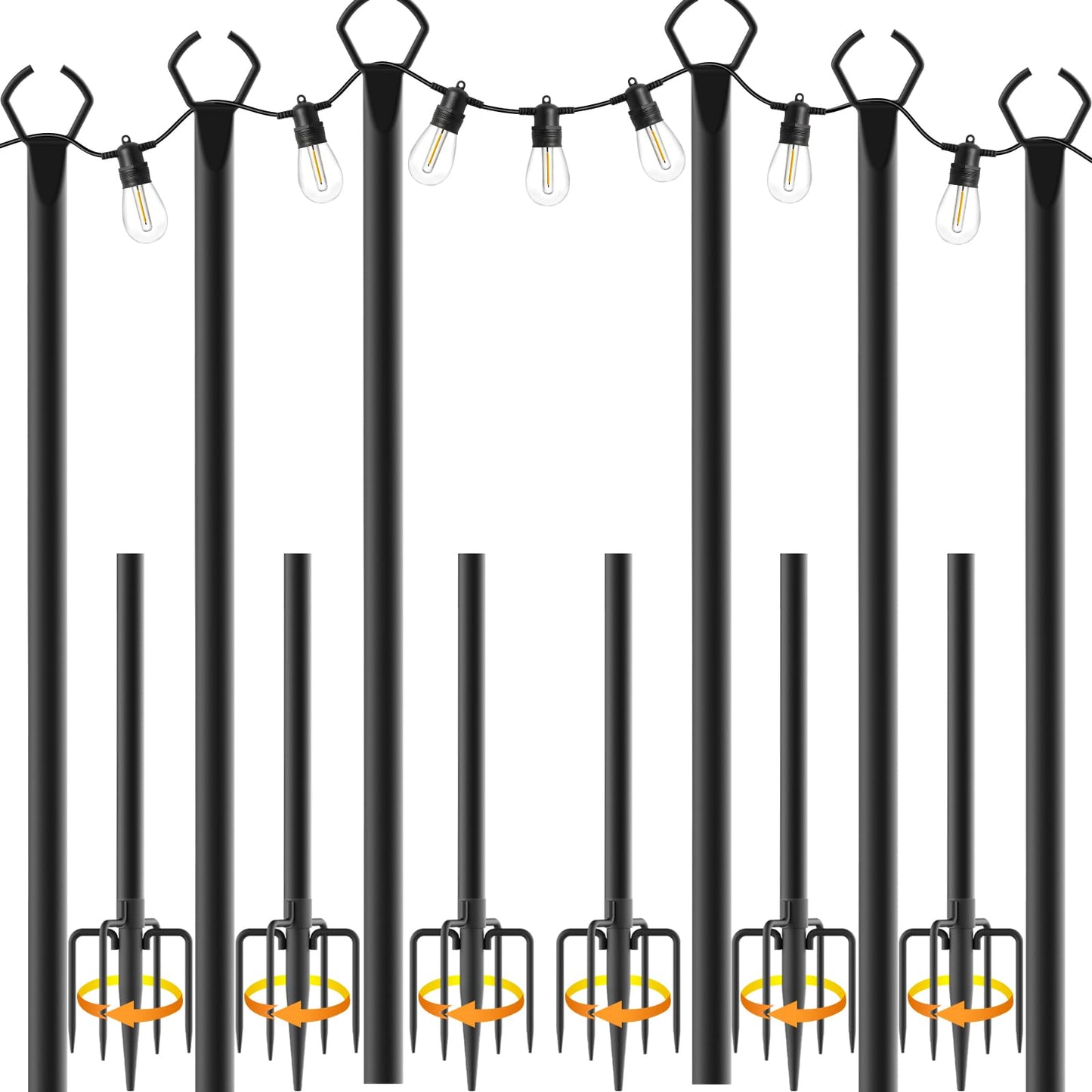 2 Pack String Light Poles,10 Ft Light Poles for Outside String Lights,Outdoor Lights Pole with Fork,Metal Poles Stand for Patio Deck Backyard