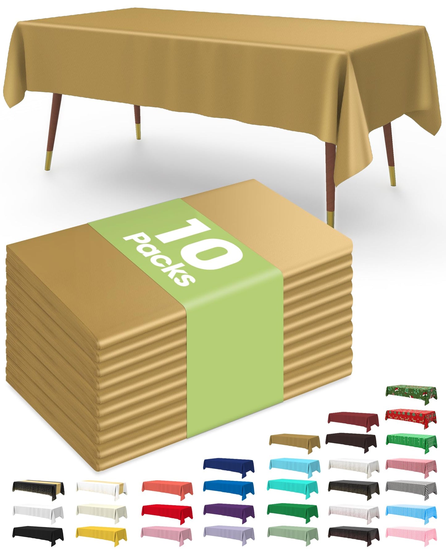 Pureegg Plastic Table Cloth Disposable 10 Pack, 54 x 108 Inch Table Cloths, Party, Picnic, Wedding, Decorative Tablecloths, Rectangle, White Plastic Cover, Leakproof & Sturdy, White