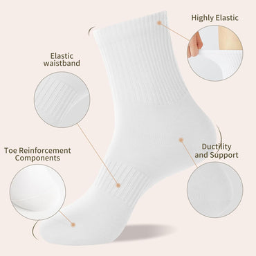 J-BOX Women Breathable Cotton Crew Socks - Cushioned Athletic Socks for Yoga, Running & Casual, 5 Pairs