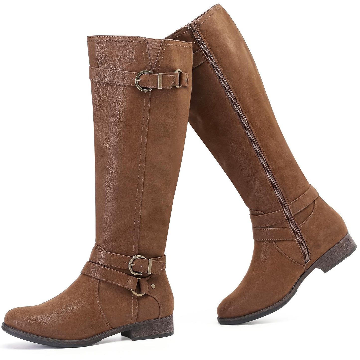 Women's Knee High Boots Classic Comfort Riding Combat Boot Round Toe Side Zipper Long Tall Fall Winter Boots for Women.
