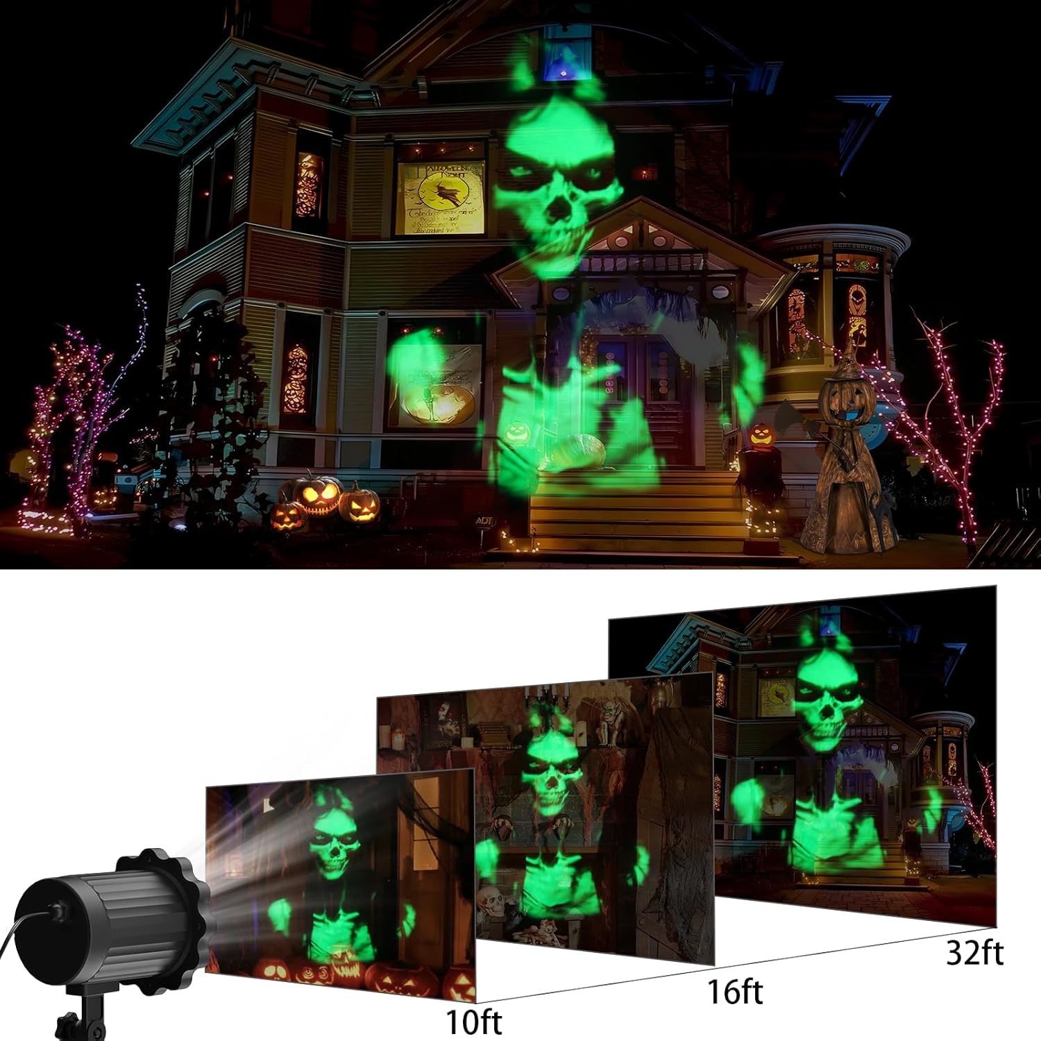 Halloween Projector Lights Outdoor,2025 Upgraded 3D Dynamic Skull Ghost Decorations Light,Clearer Skull HD Patterns,Night Light for Home Window Wall Halloween Decor