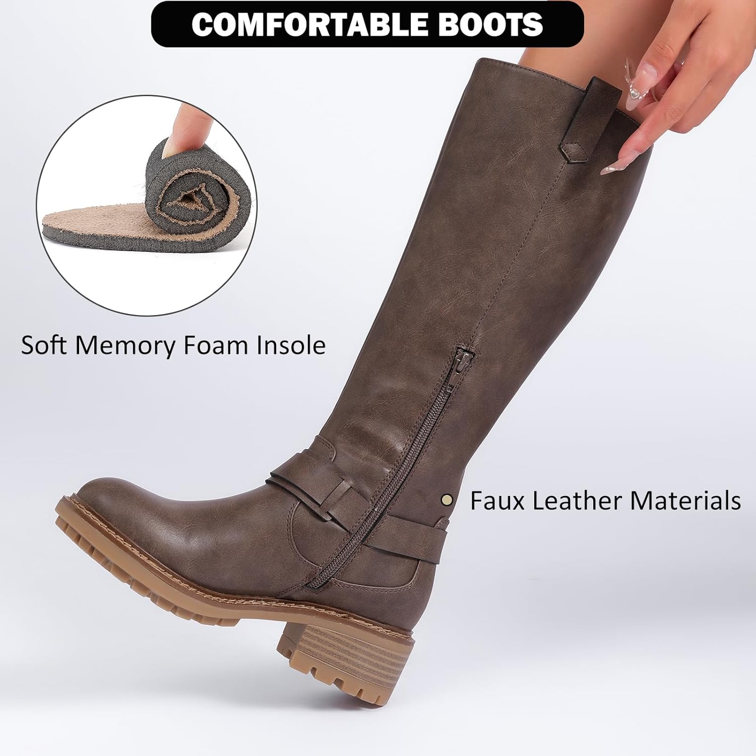 Women's Knee High Boots Stylish Comfort Round Toe Tall Riding Combat Boot Classic Fashion Fall Winter Boots for Women.