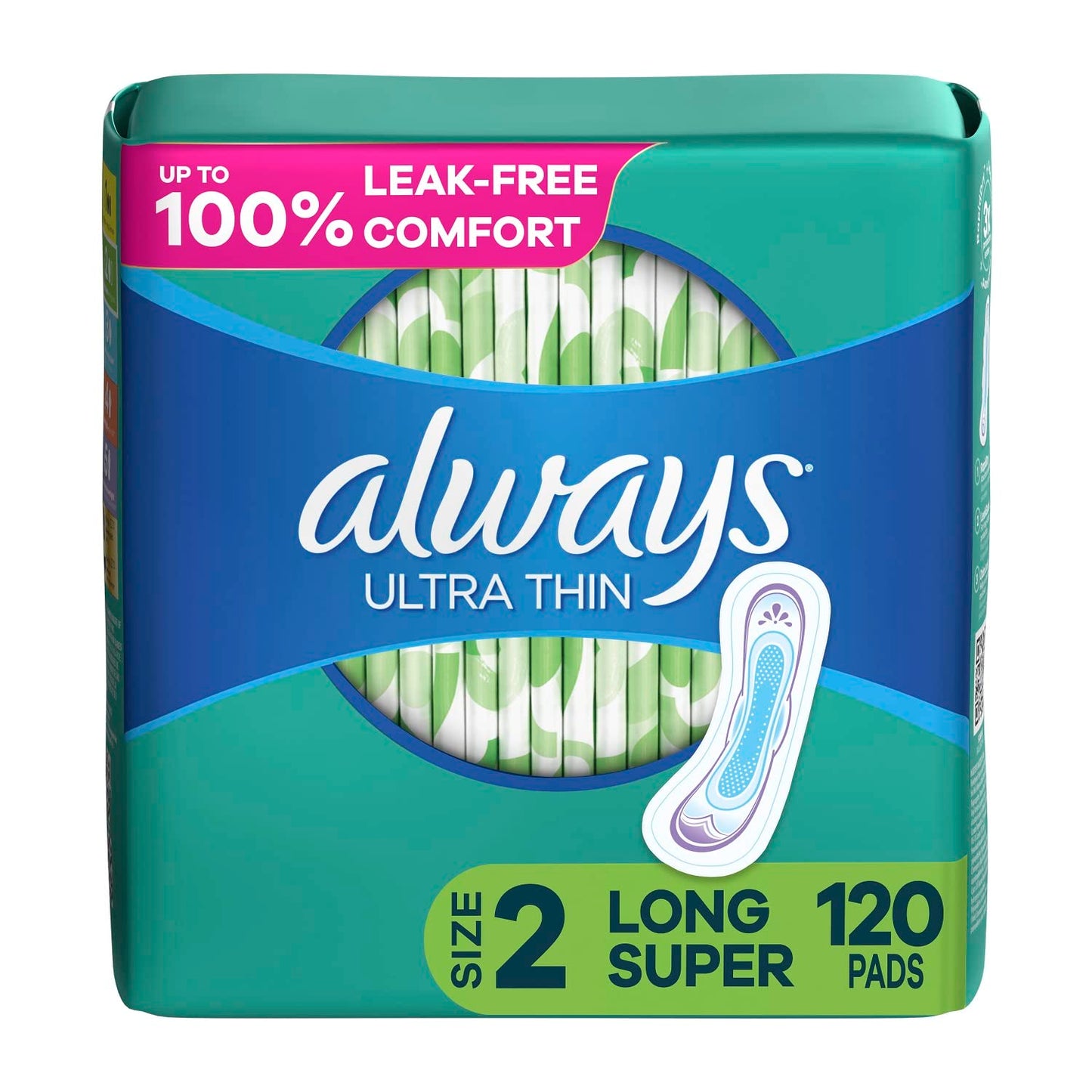 Always Ultra Thin Feminine Pads For Women, Size 2 Long Super Absorbency, With Wings, Unscented, 58 Count