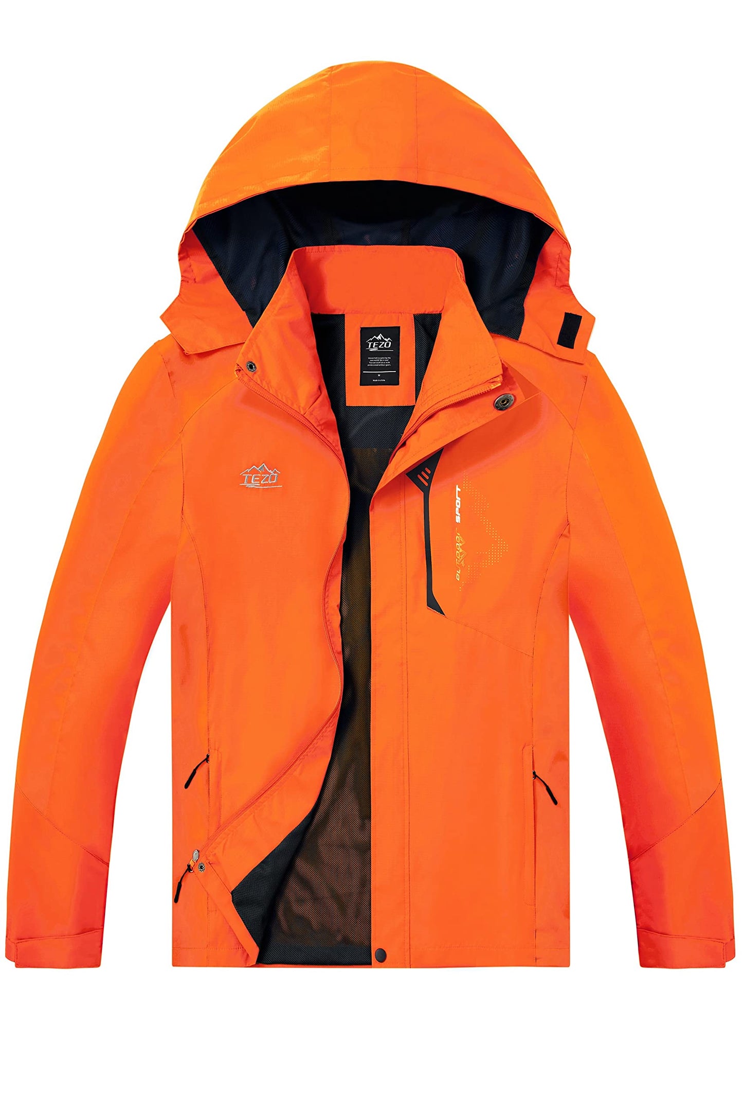 TEZO Mens Rain Jacket Waterproof with Hooded Hiking Coat Lightweight Windbreaker