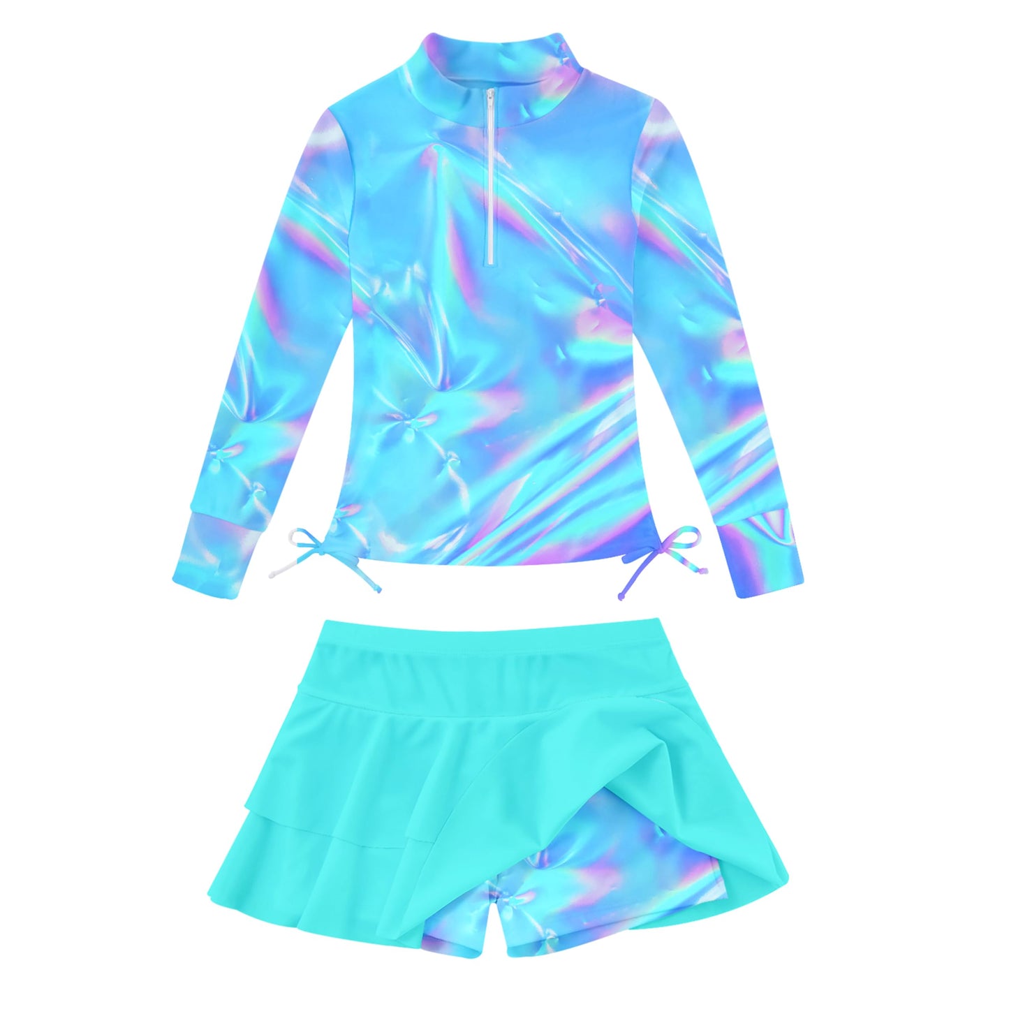 Vogseek 3-12T Girls Rash Guard 2 Pieces Bathing Suit Long Sleeve Swimsuit Swimming Skirt with Shorts Swimwear