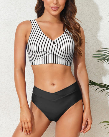 Limeeke Women's High Waisted Bikini Set Twist Front Two Piece Swimsuit Lace Up Tie Back Bathing Suits