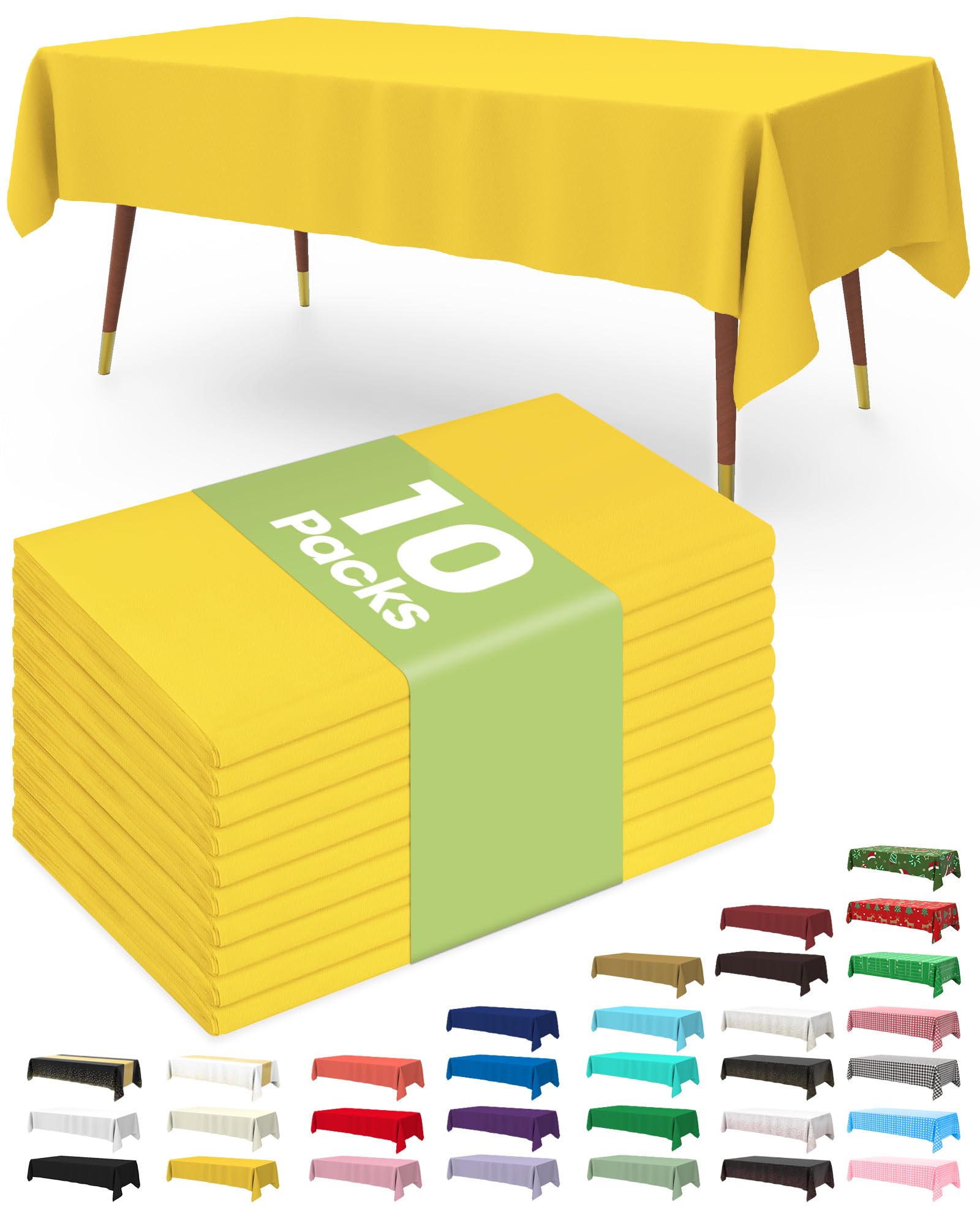 Pureegg Plastic Table Cloth Disposable 10 Pack, 54 x 108 Inch Table Cloths, Party, Picnic, Wedding, Decorative Tablecloths, Rectangle, White Plastic Cover, Leakproof & Sturdy, White