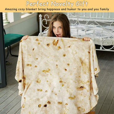 SeaRoomy Burritos Tortilla Blanket, Realistic Food Wrap Blanket Double Sided, Novelty Funny Tortilla Round Giant Soft Blankets (Beige, 47 inches)