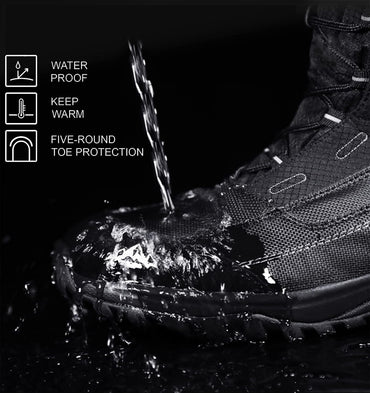 ROCKMARK Men's Winter Snow Boots Outdoor Warm Mid Calf Waterproof Durable Boot Non-Slip Warm Climbing Shoes