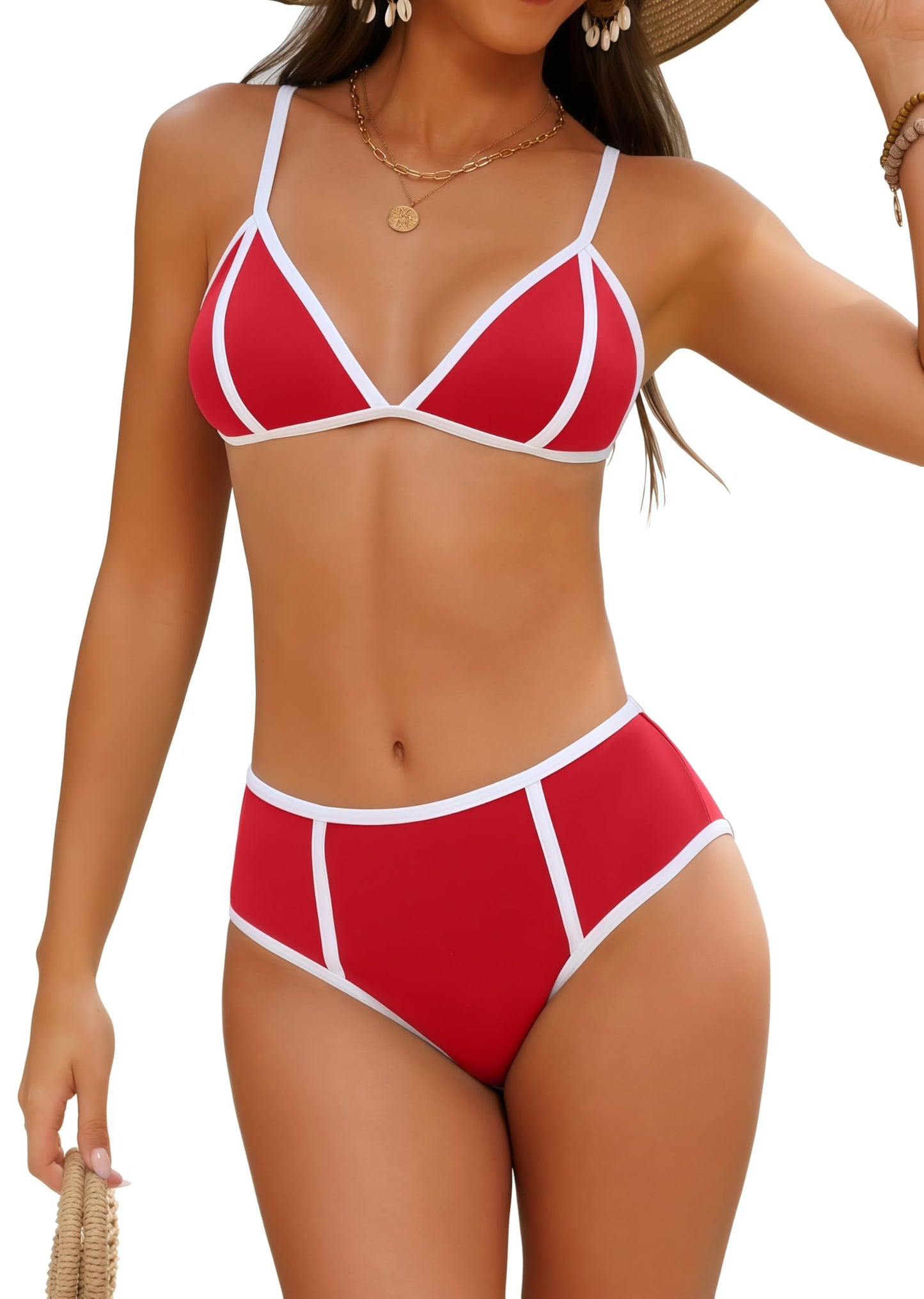 geluboao Bikini Sets for Women Two Piece Color Block Swimwear Sexy Triangle High Cut Swimsuit