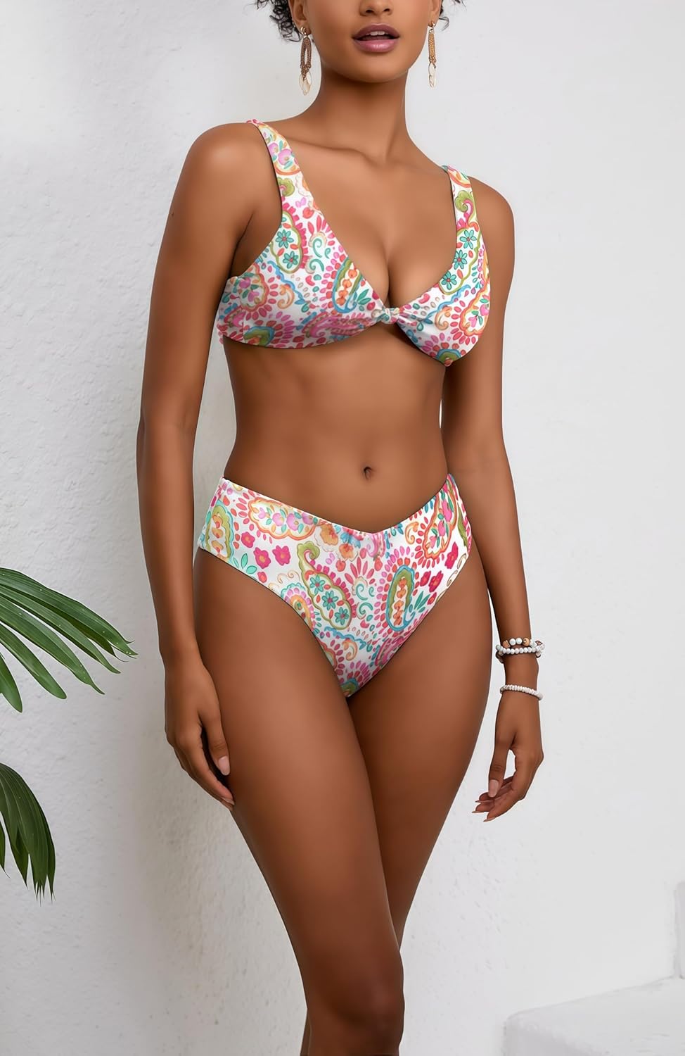 geluboao Bikini Sets for Women Cheeky High Waisted Kont Front Adjustable Two Piece Swimsuit
