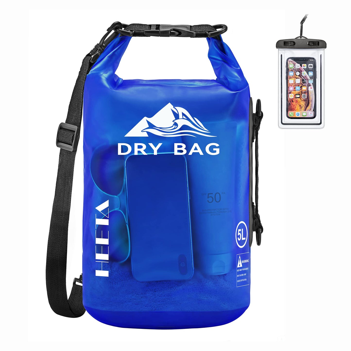 HEETA Dry Bag Waterproof for Women Men, 5L/10L/20L/30L/40L Roll Top Lightweight Dry Storage Bag Backpack with Phone Case for Travel Swimming Boating Kayaking Paddle Board Camping Beach Accessories