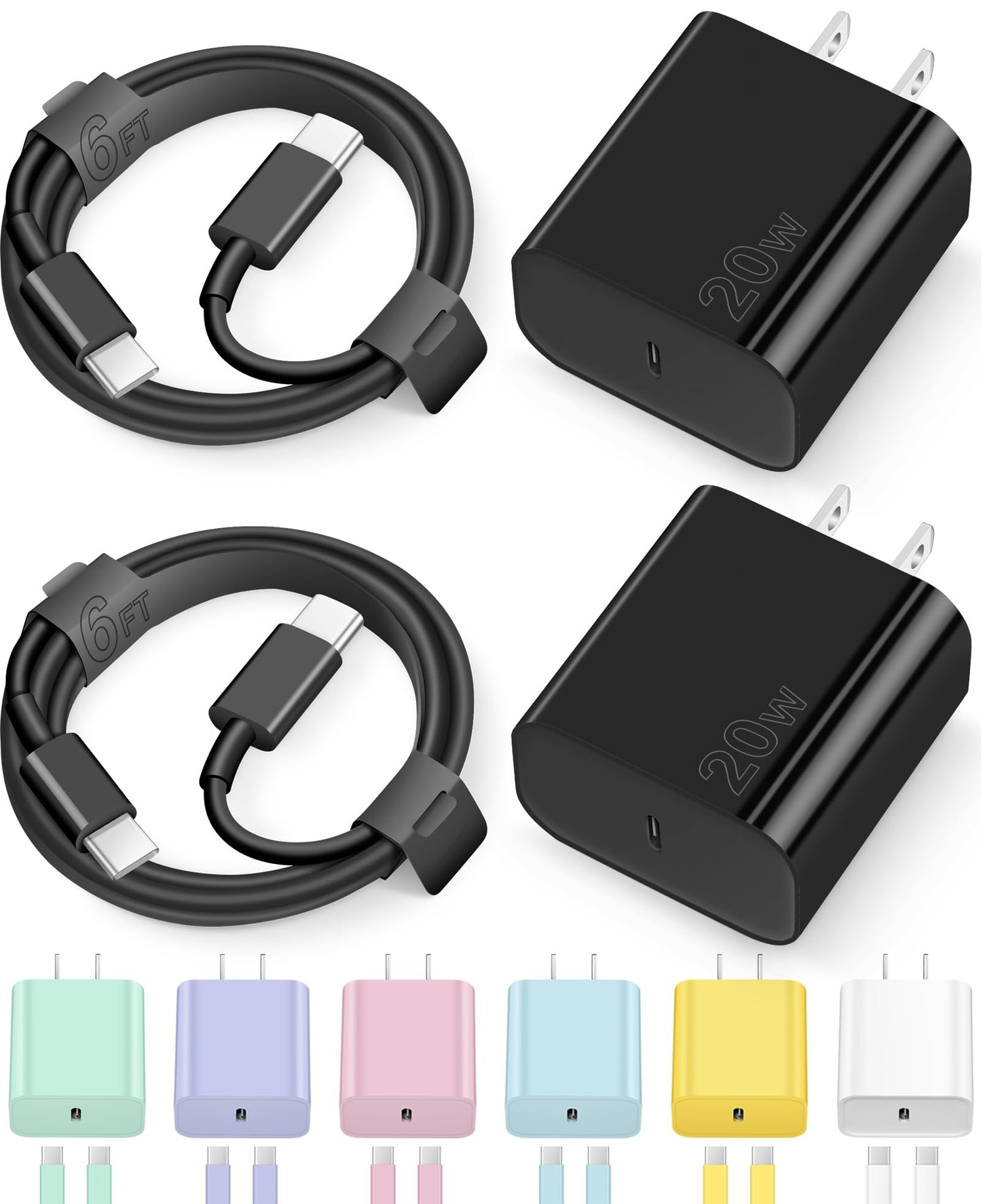 iPhone 16 15 Charger Fast Charging Type C Chargers USB C Charger Block iPhone 16 Chargers with 2 Pack 6FT Cable for iPhone 16/16 Plus/16 Pro/16 Pro Max/iPhone 15/15 Pro Max/iPad Pro/AirPods