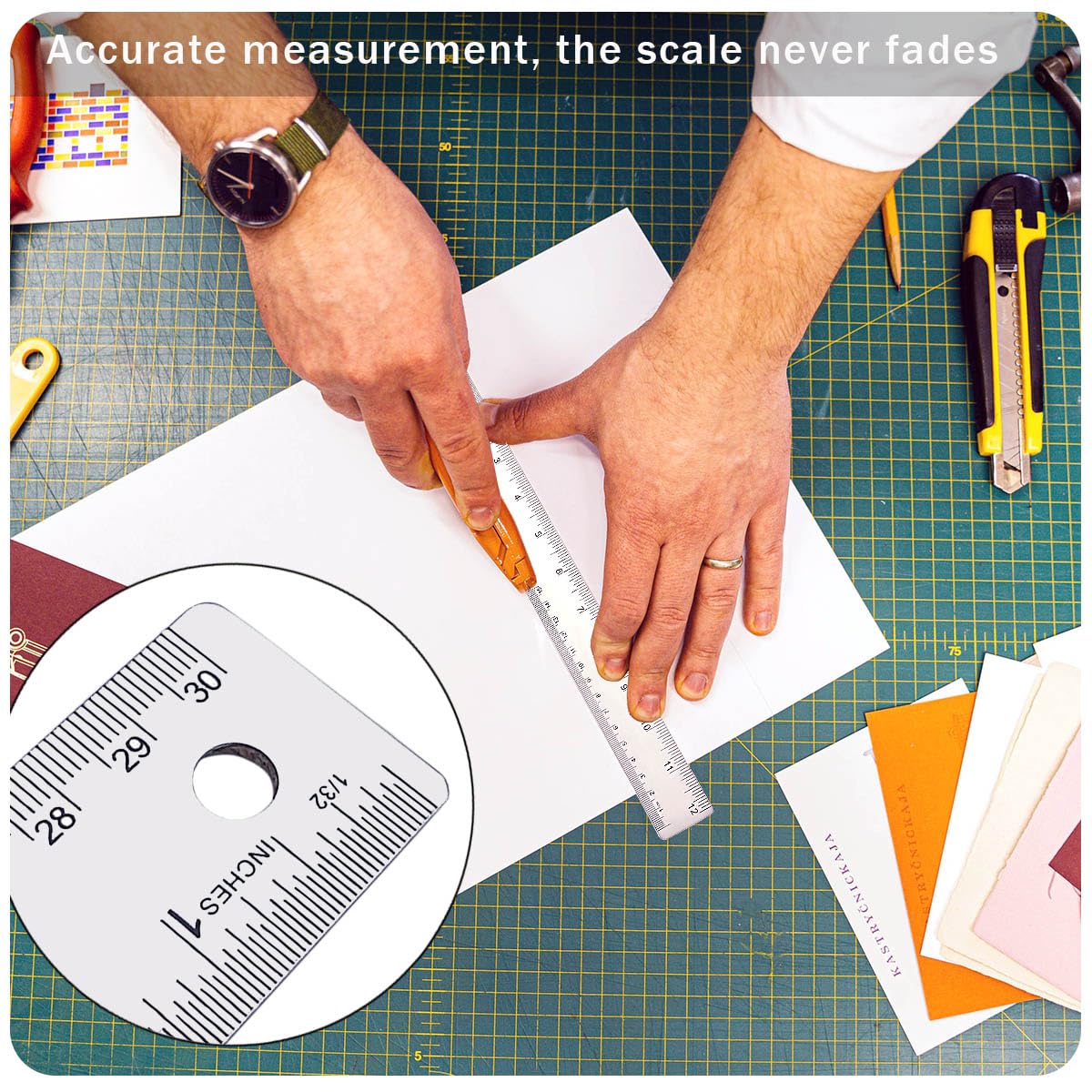 12 Inch Metal Ruler Stainless Steel Metal Ruler with Cork Backing, Non-Slip Rulers with Inch and Centimeters, Straight Edge Cork Base Rulers for Student School Office Drafting Tools