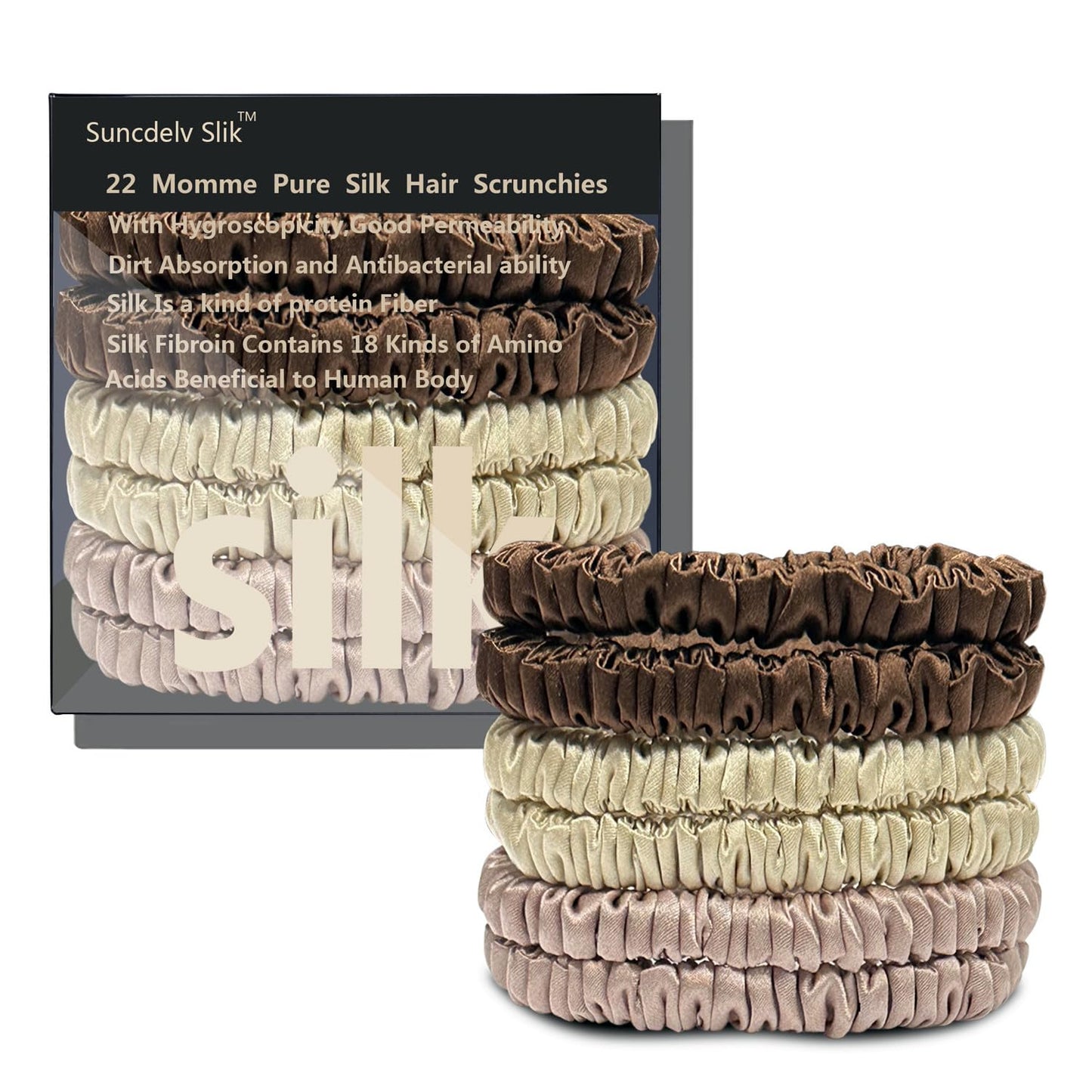 Silk Hair Towel, Friction-Resistant, Amino Acid-Rich, Durable, Breathable (6PCS(Bean Paste, Rose Gold, Rice White))