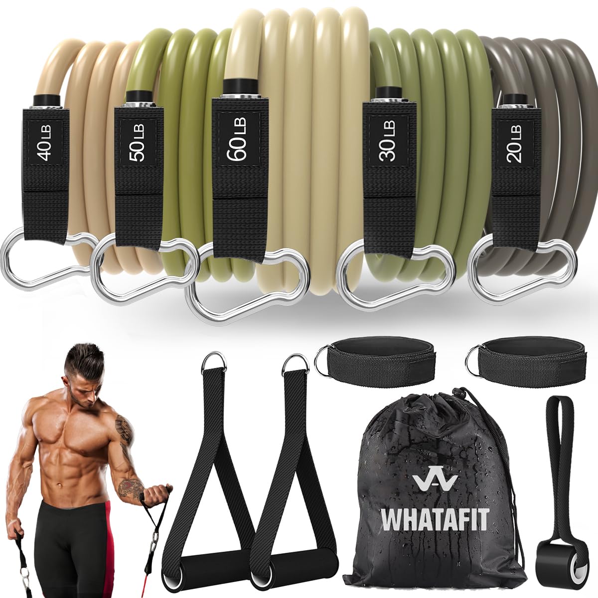 WHATAFIT Resistance Bands, Exercise Bands,Resistance Bands for Working Out, Work Out Bands with Handles for Men and Women Fitness, Strength Training Home Gym Equipment