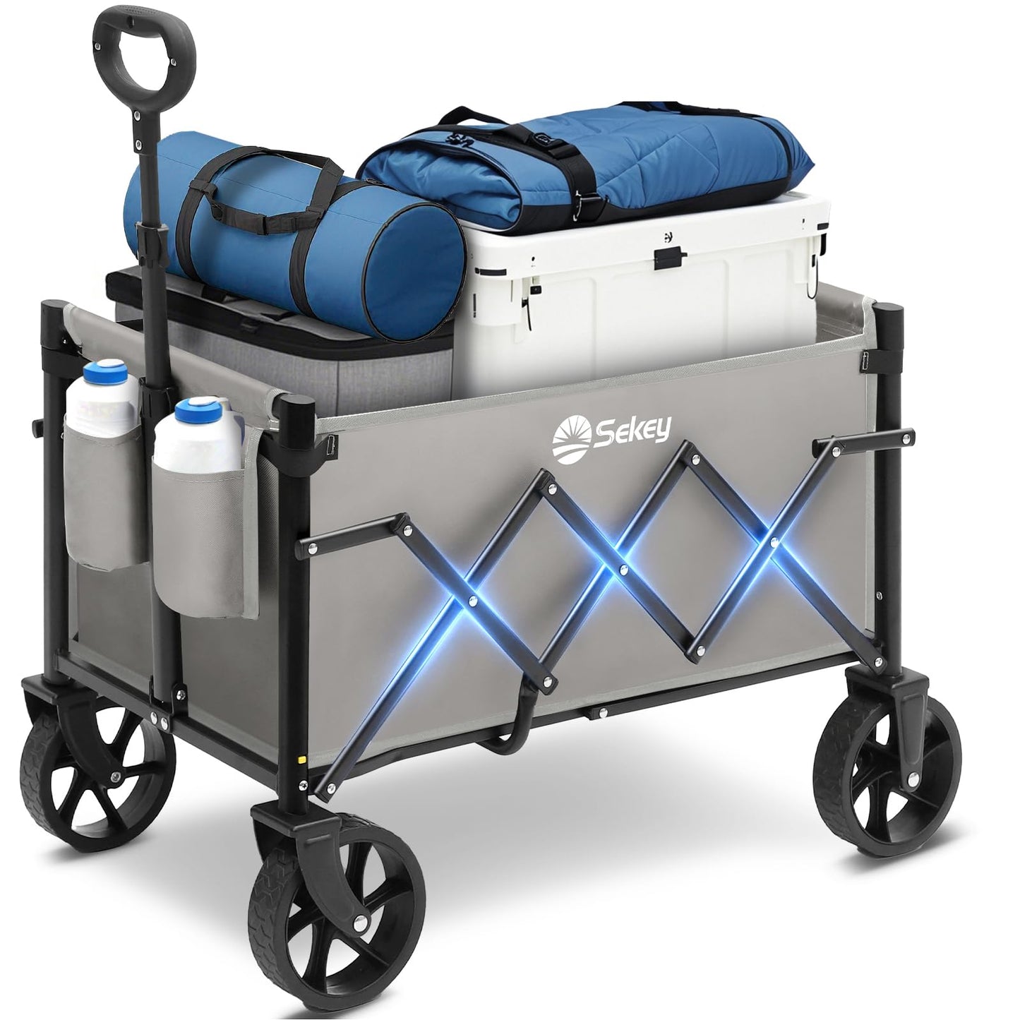 Sekey Heavy Duty Wagon with Big Wheels, Foldable Cart with 220LBS Capacity, Utility Lightweight Wagon, Collapsible Grocery Shopping Cart for Camping Sports & Holiday. Black