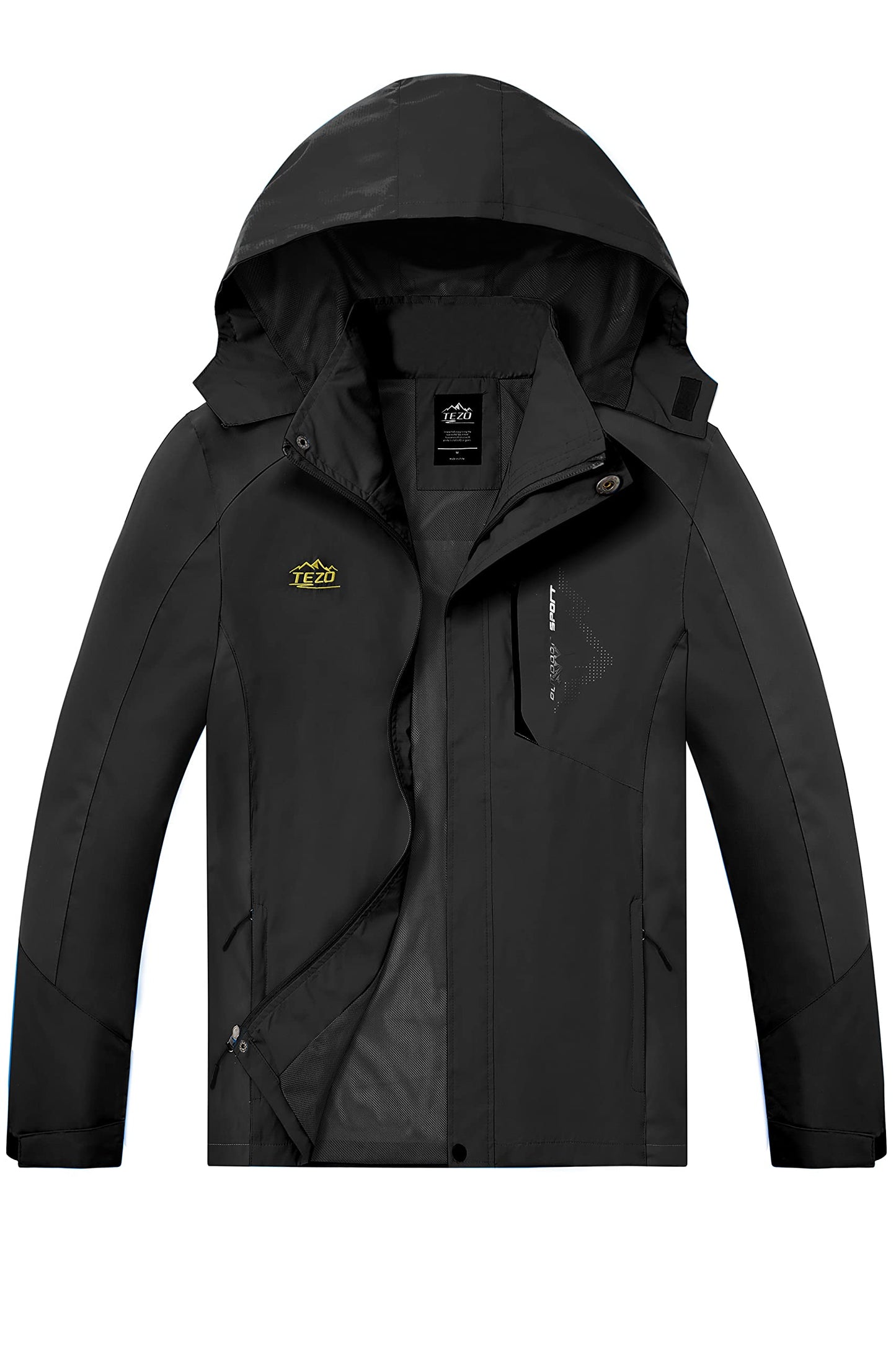 TEZO Mens Rain Jacket Waterproof with Hooded Hiking Coat Lightweight Windbreaker