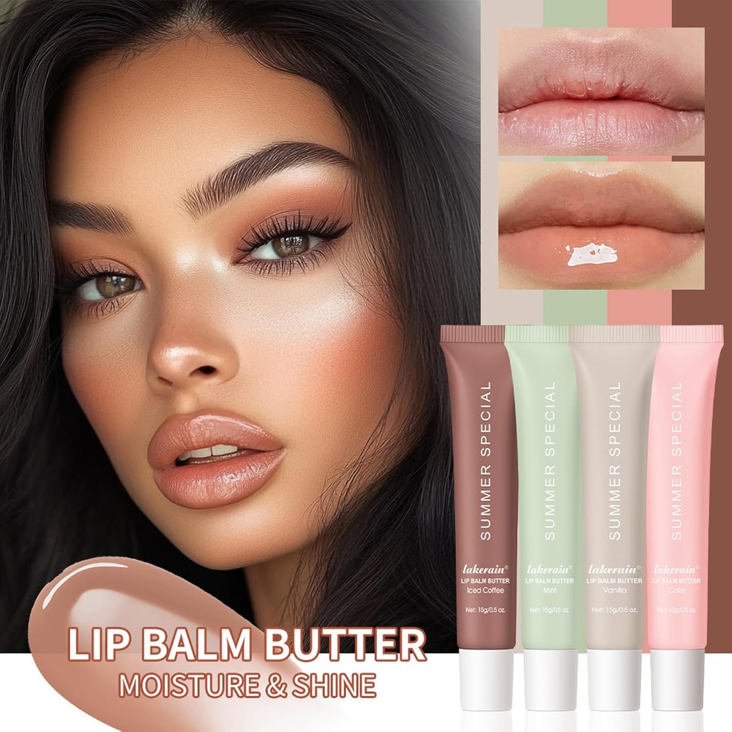 Summer Special Lip Butter Balm - Ultra-Hydrating, Nourishing Lip Care with Natural Ingredients, Shea Butter & Olive Oil, Soothes & Softens Dry Lips (4PCS, 0.5 Fl Oz (Pack of 4))
