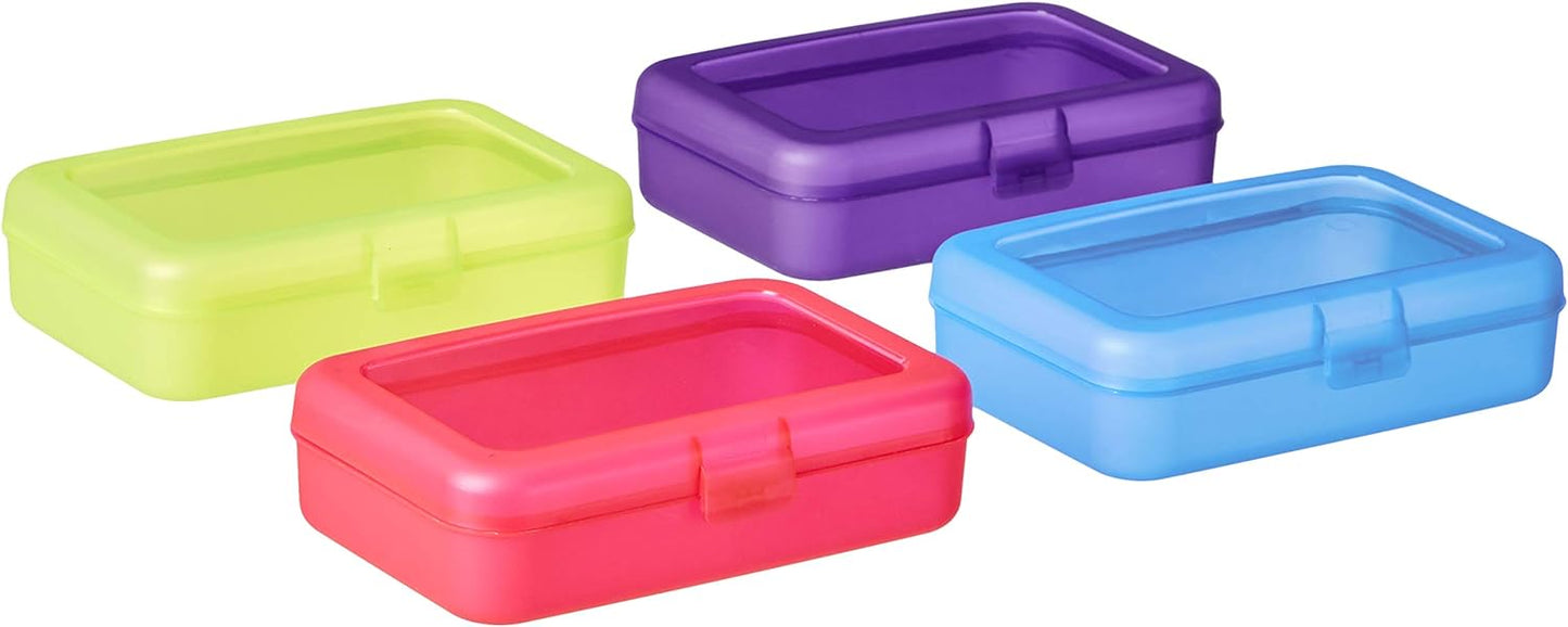 Amazon Basics 4-Pack Large Pencil Cases - Durable Plastic School Supply Pencil Box - Multi-Color Student Organization Cases for Office, College & Classroom Supplies