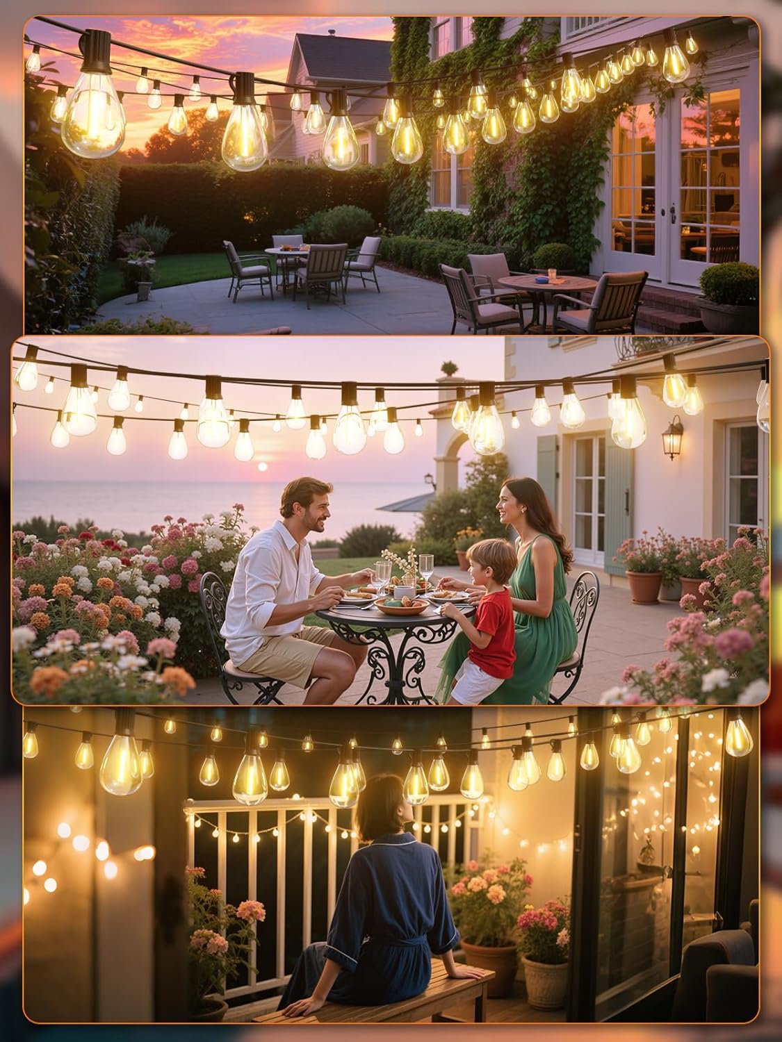 luckystyle 100FT LED Outdoor String Lights with Remote, 35+ 1 Shatterproof Bulbs Waterproof and Dimmable Patio Lights for Porch, Garden, Backyard, Deck, Balcony, 2700K Hanging Lighting
